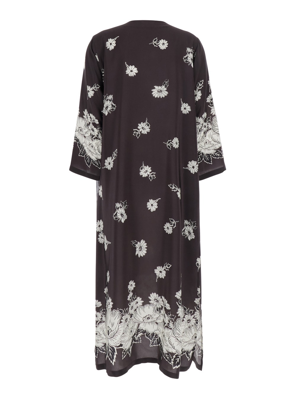 P.a.r.o.s.h Black And White Long Dress With V-neck And All-over Floral Printed Pattern In Silk Woman In White/black