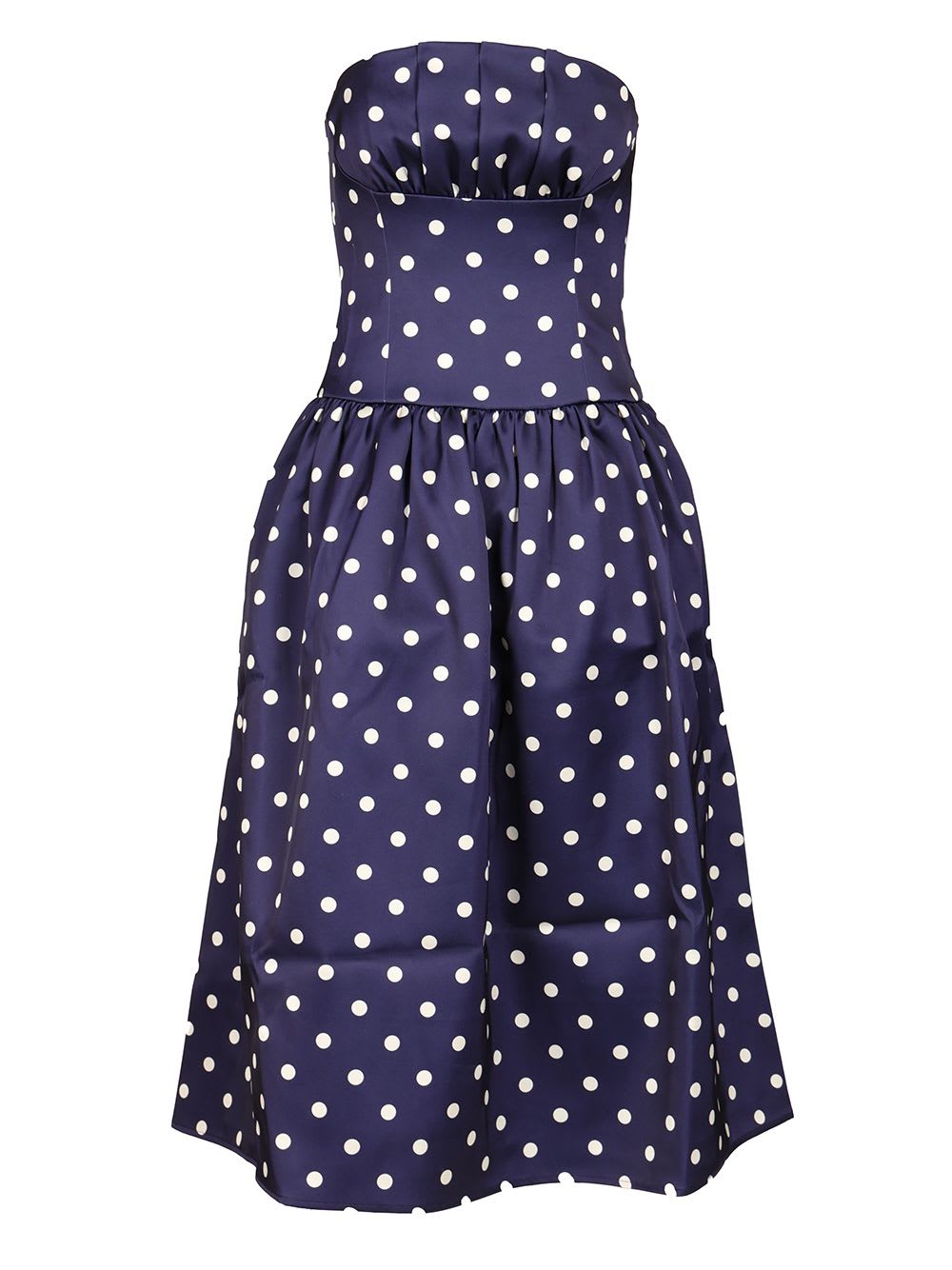 Shop Self-portrait Navy Polka Dot Satin Midi Dress