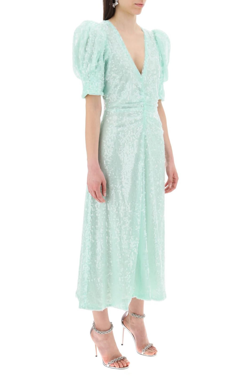 Shop Rotate Birger Christensen V-neck Sequins Midi Dress In Verde