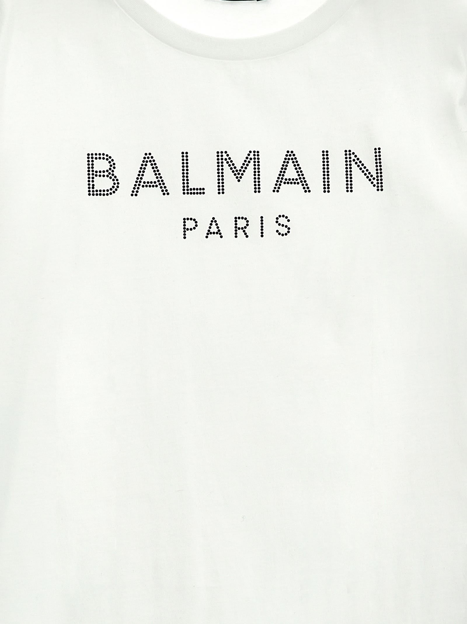 Shop Balmain Rhinestone Logo T-shirt In Bianco