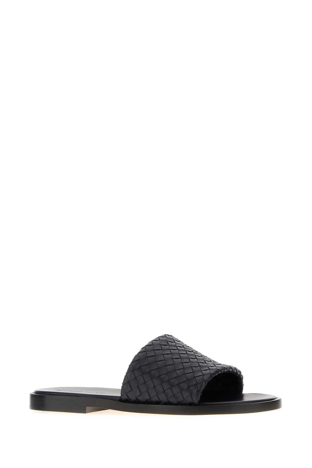 Bottega Veneta Nappa Leather Elio Slippers With Woven Texture In Black
