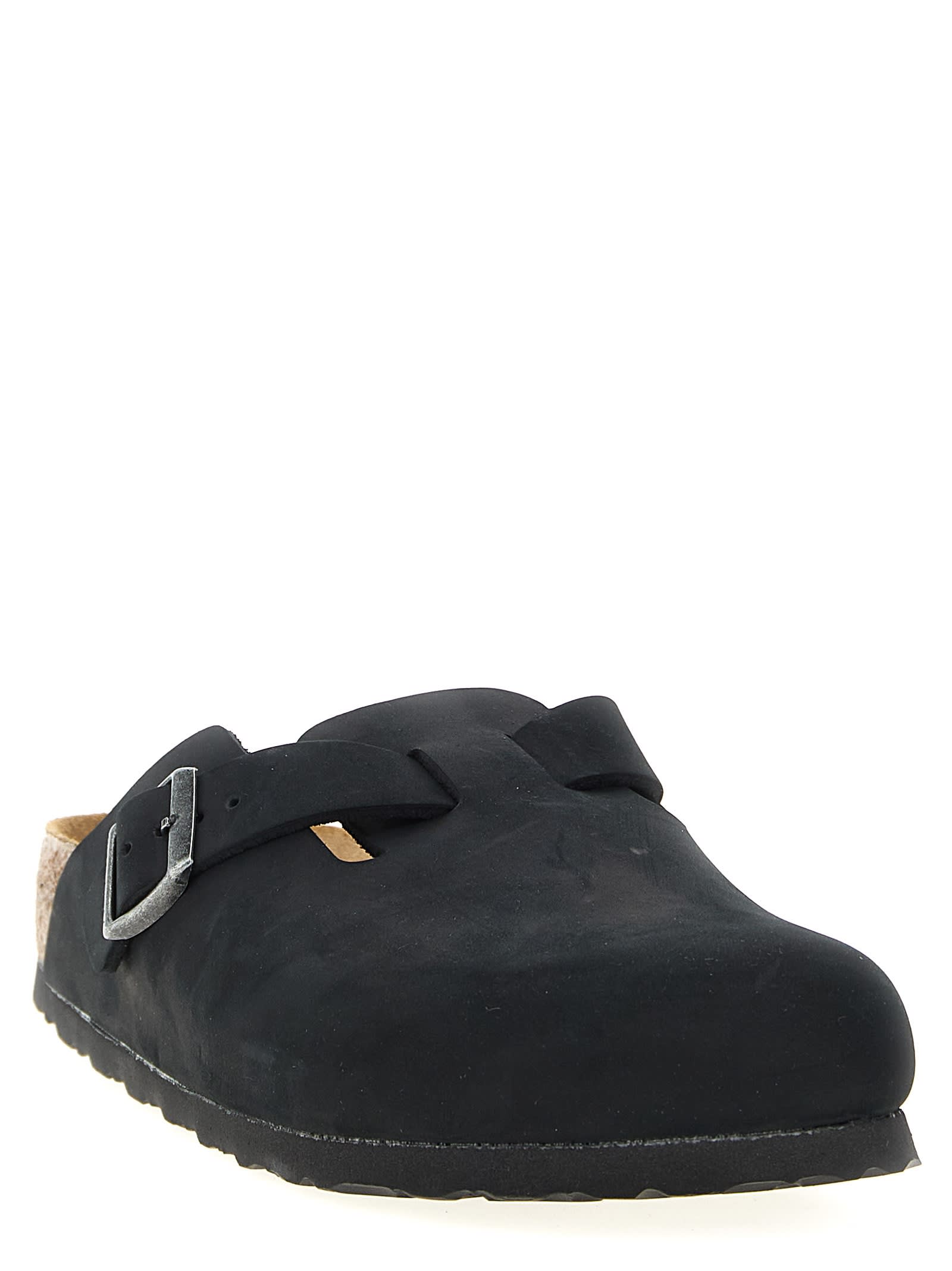 Birkenstock Boston Shearling Suede Slippers In Black