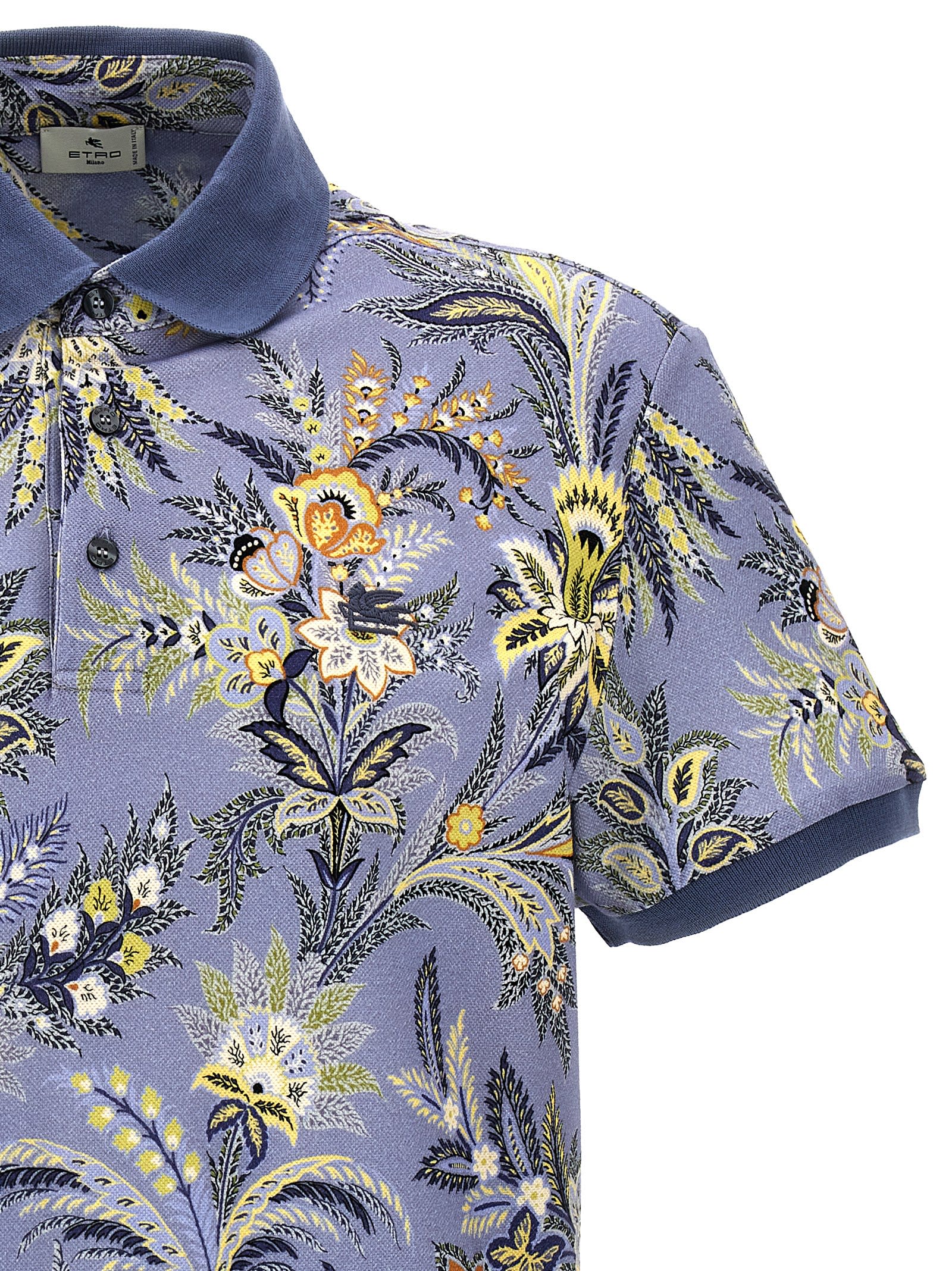 Shop Etro Floral Print Polo Shirt In Light Blue