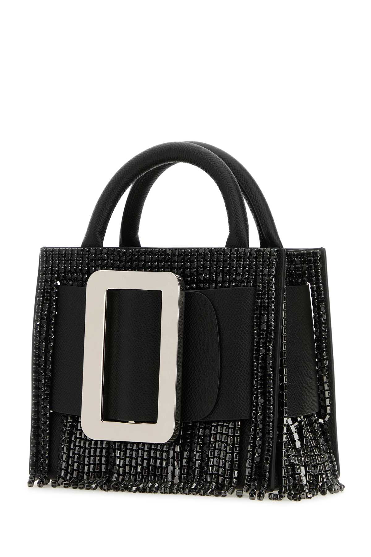 Shop Boyy Black Leather Bobby 18 Crystal Flapper Handbag