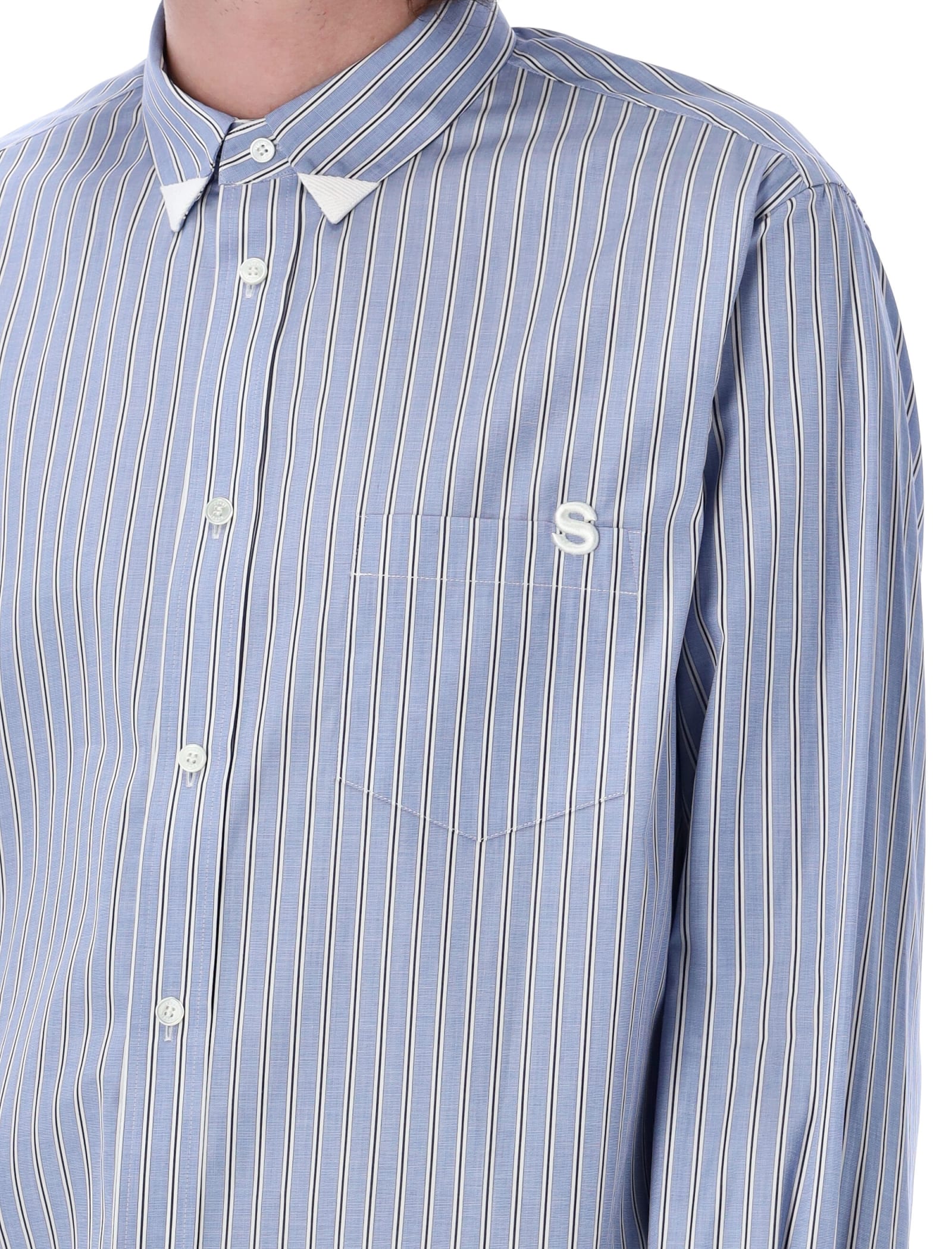 Sacai Logo Embroidery Striped Shirt In Light Blue Stripes | ModeSens