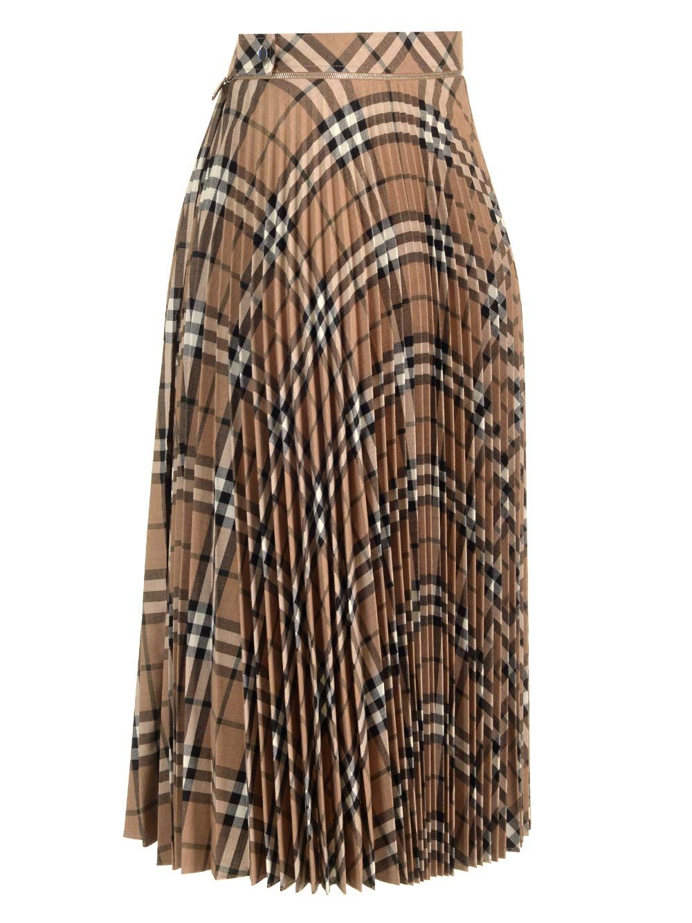 Shop Burberry Wool Pleated Skirt In Brown