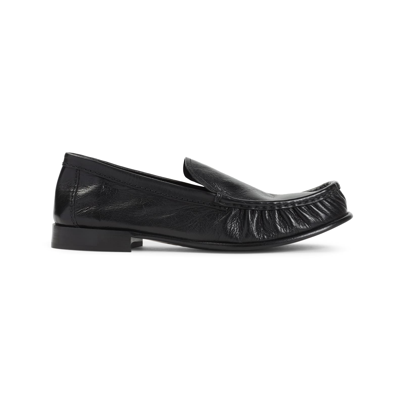 Miu Miu Gathered Detail Black Buffalo Leather Loafers In Black