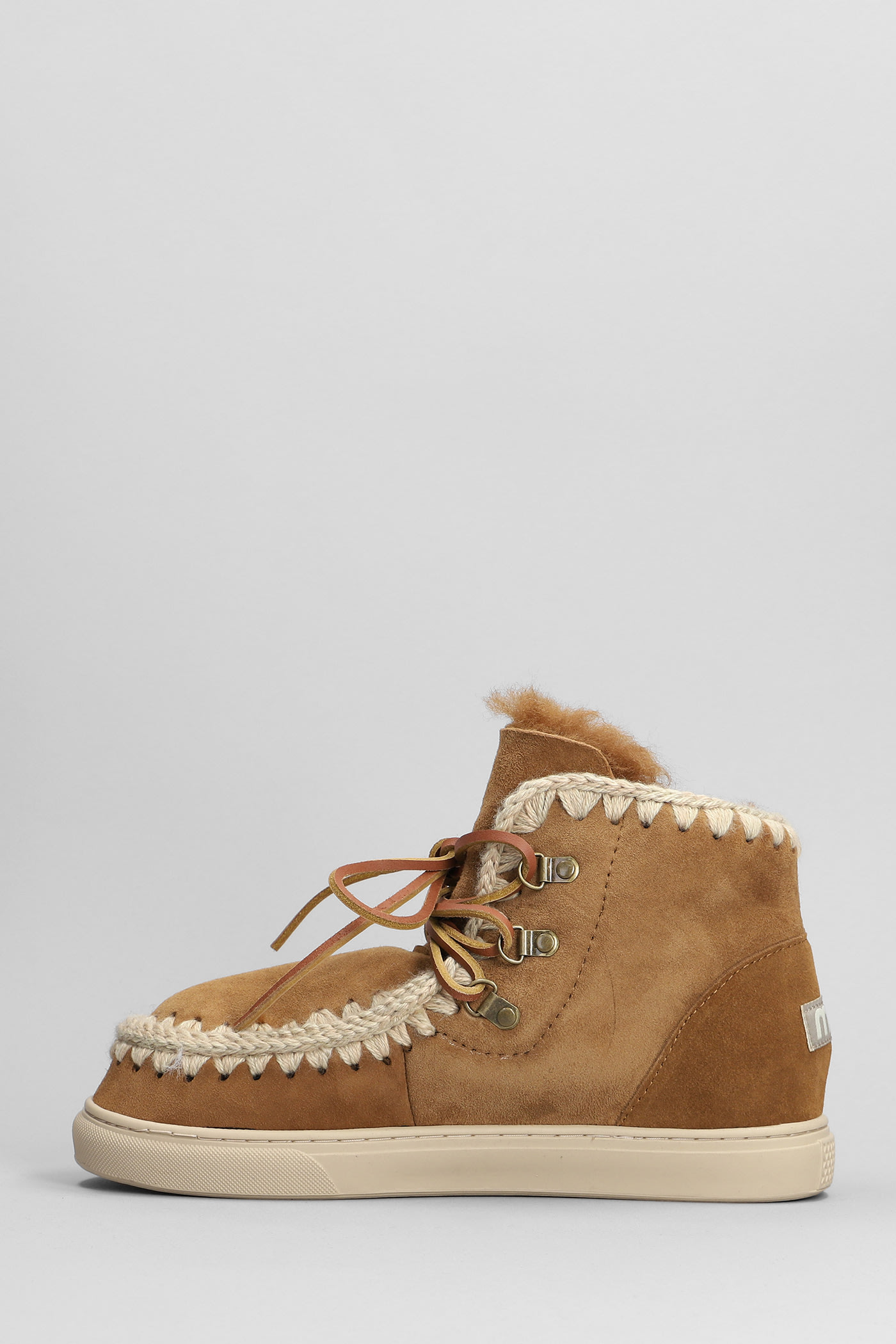 MOU SNAKER LACE-UP LOW HEELS ANKLE BOOTS IN LEATHER COLOR SUEDE 