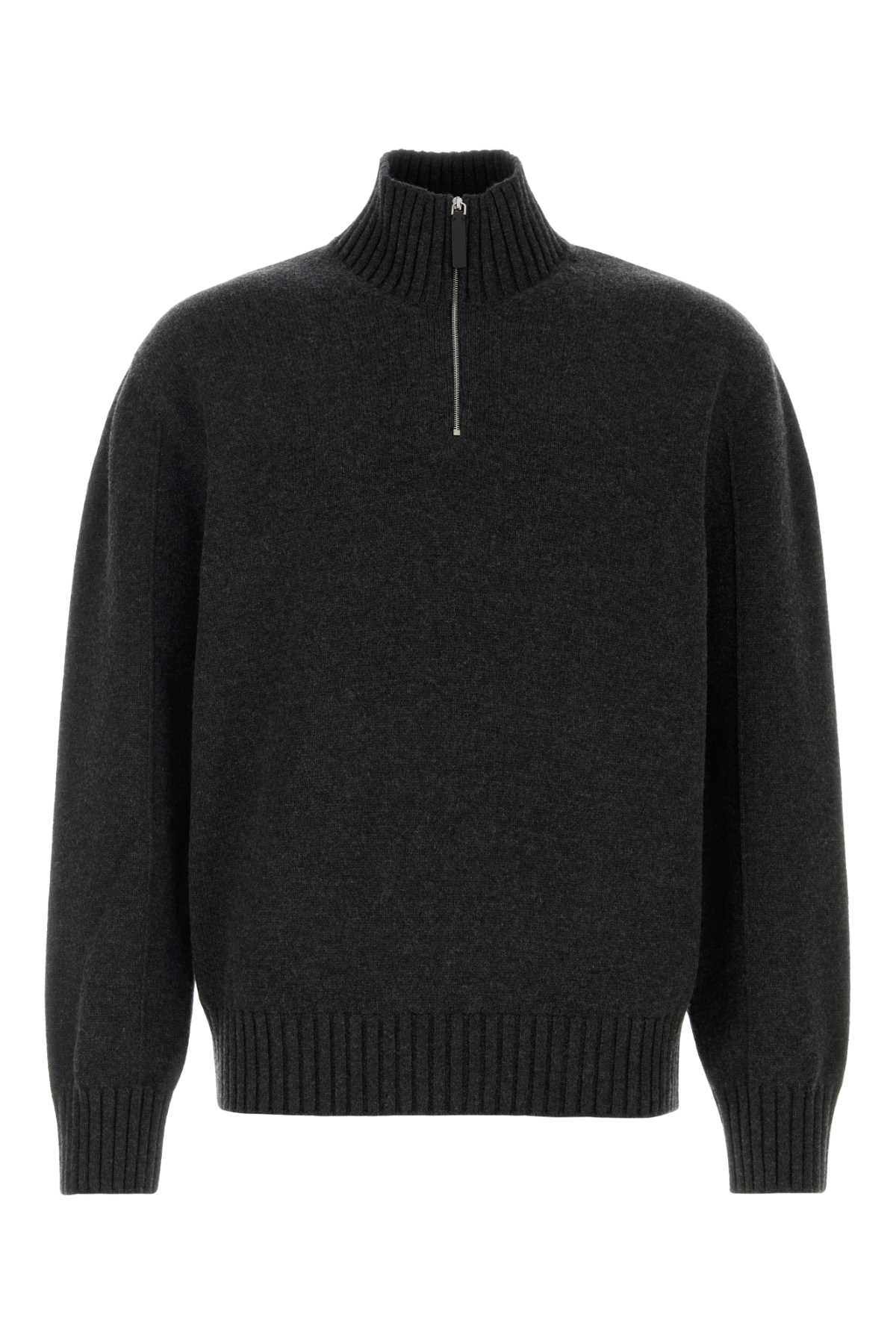 Ferragamo Cashmere Blend Sweater Ribbed Collar Cuffs Hem In Black