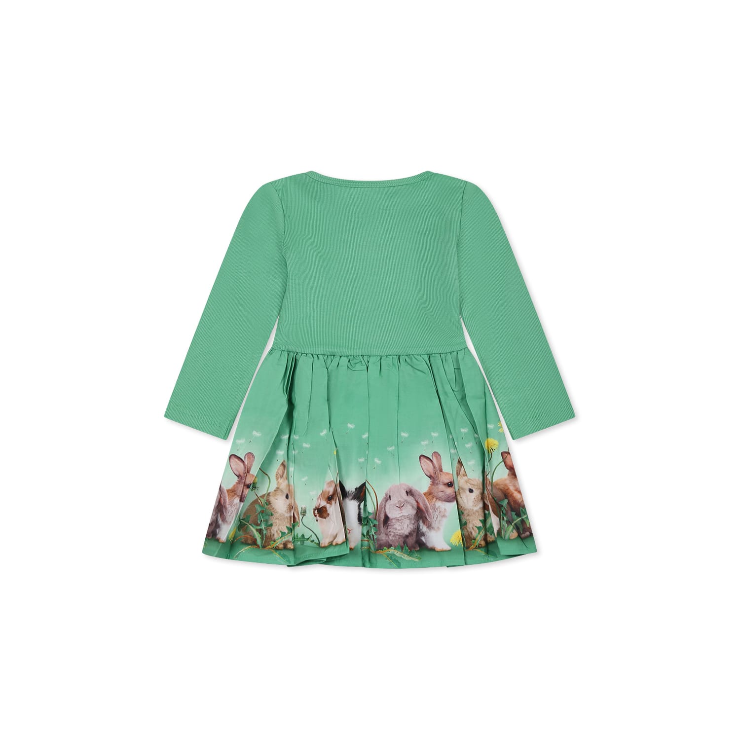 Molo Green Dress For Baby Girl With Rabbit In Green