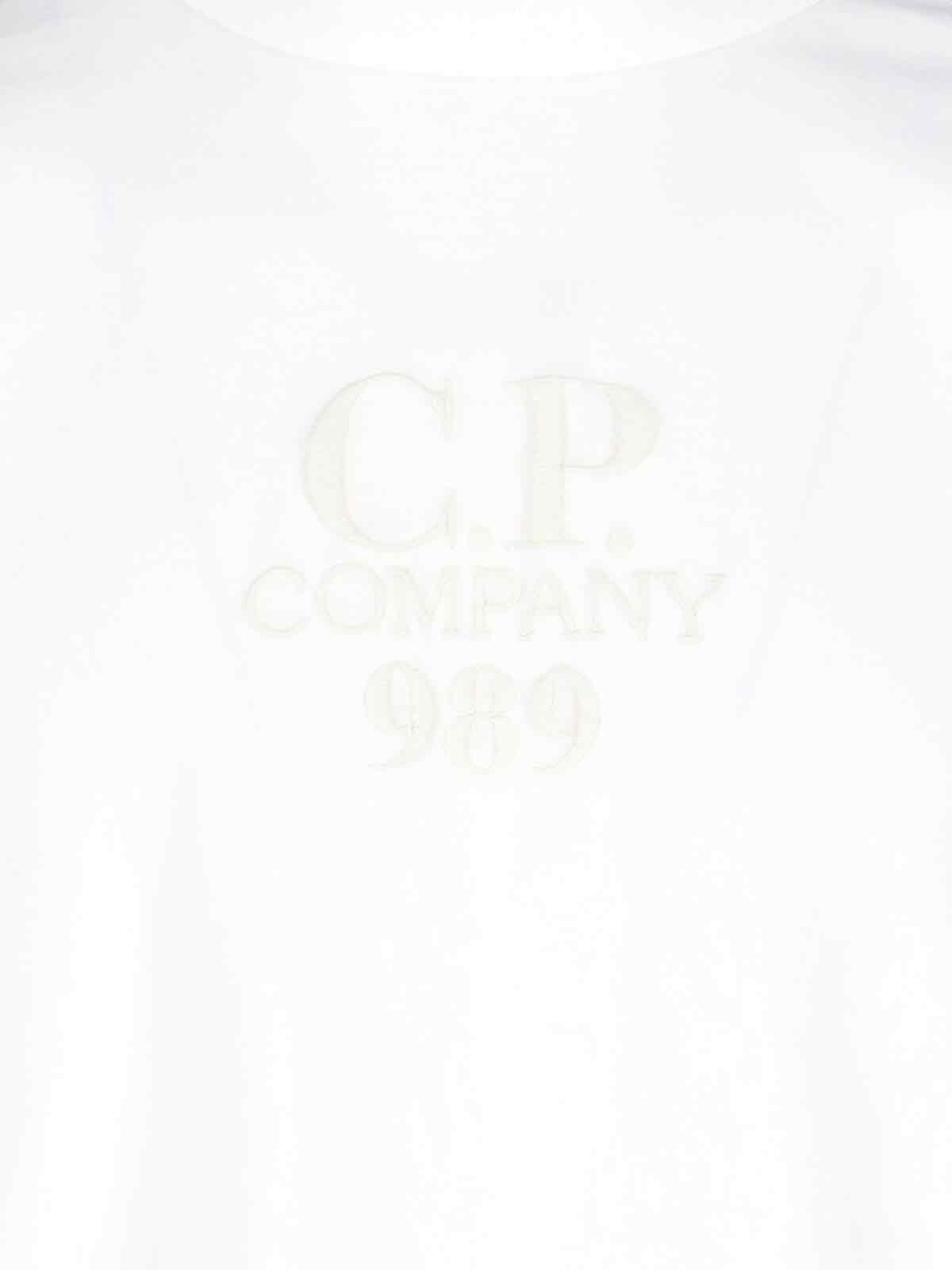 C.p. Company White T-shirt With Logo Embroidered On The Front Tone-on-tone In White