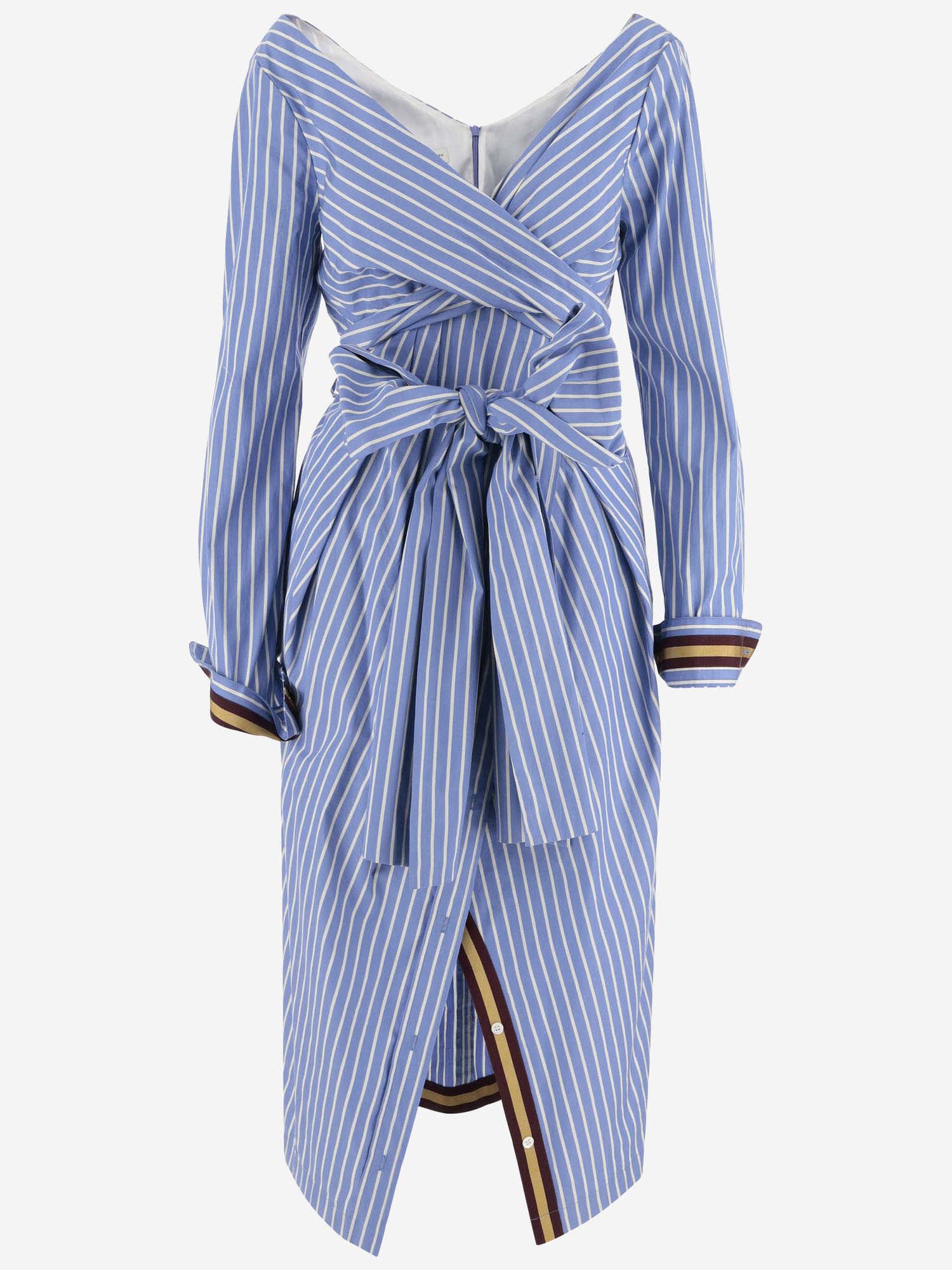 Dries Van Noten Cotton Dress With Striped Pattern In Blue