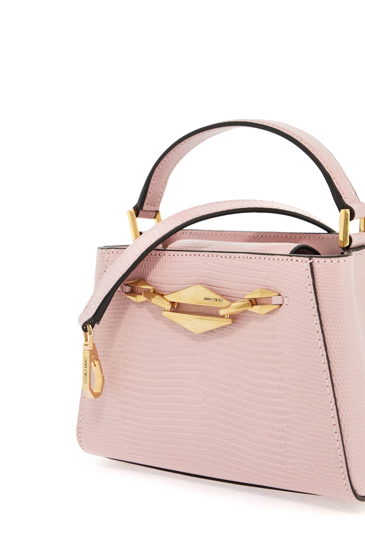 Shop Jimmy Choo Mini Diamond Link Leather Lizard Print Handbag In Rose Gold (pink)