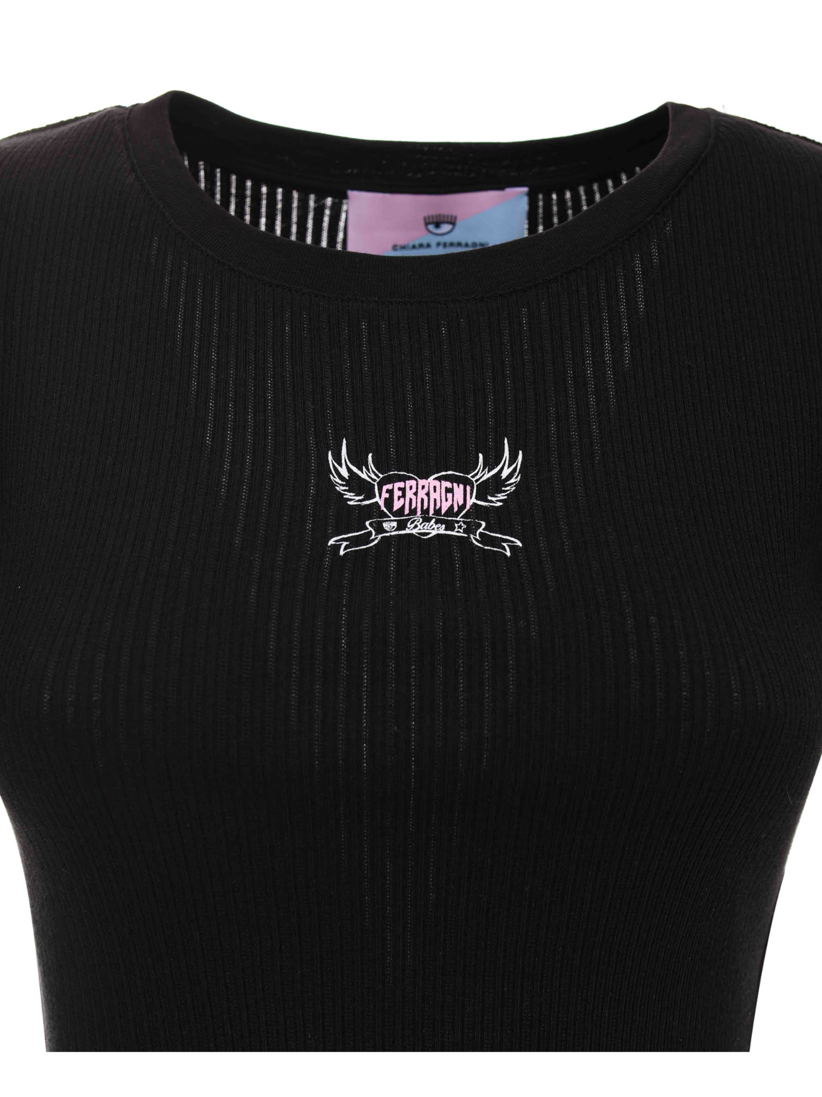 Chiara Ferragni Punk Logo-print Ribbed Top In Black