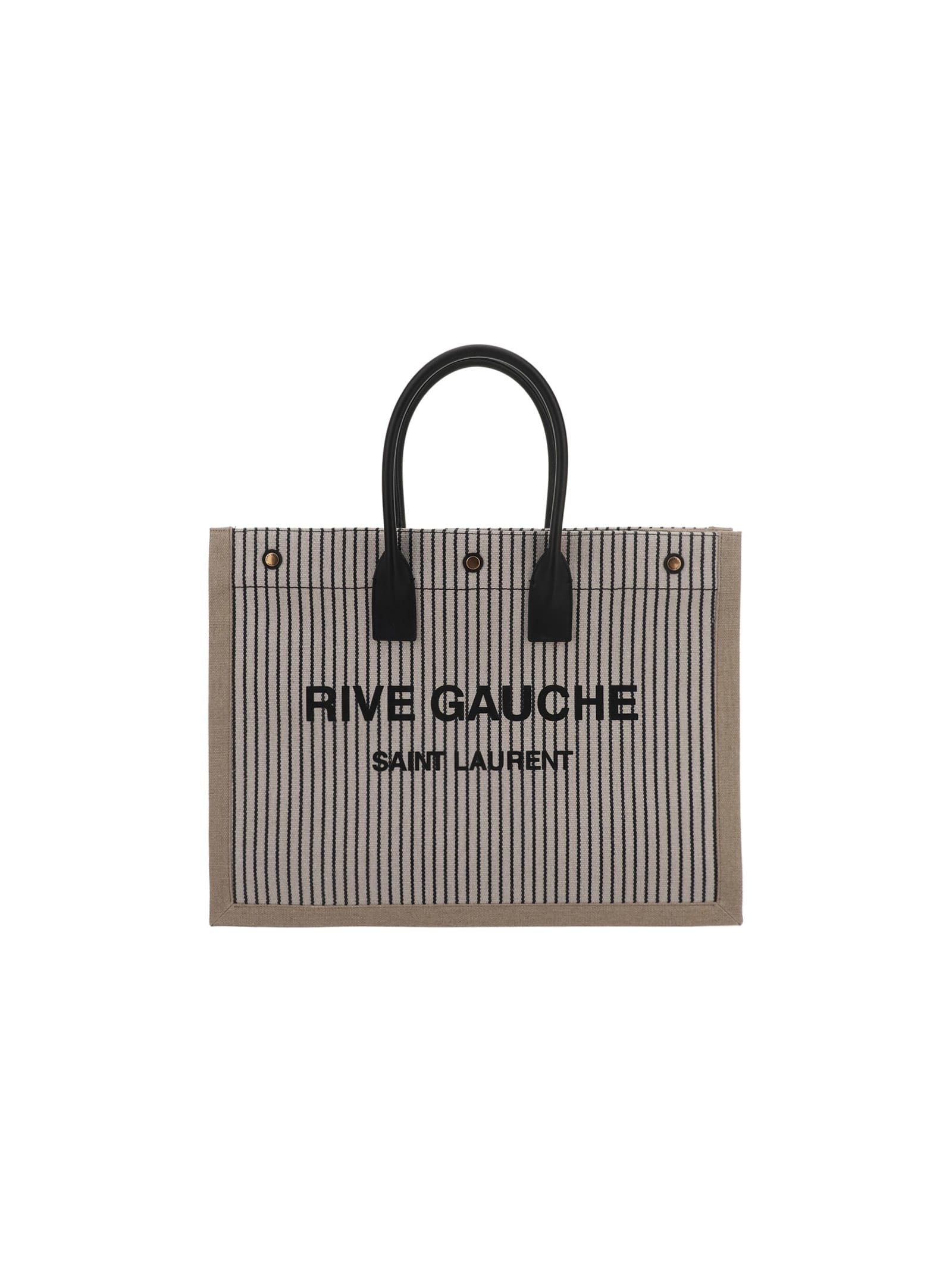 Saint Laurent Rive Gauche Striped Tote Bag In Black/white | ModeSens