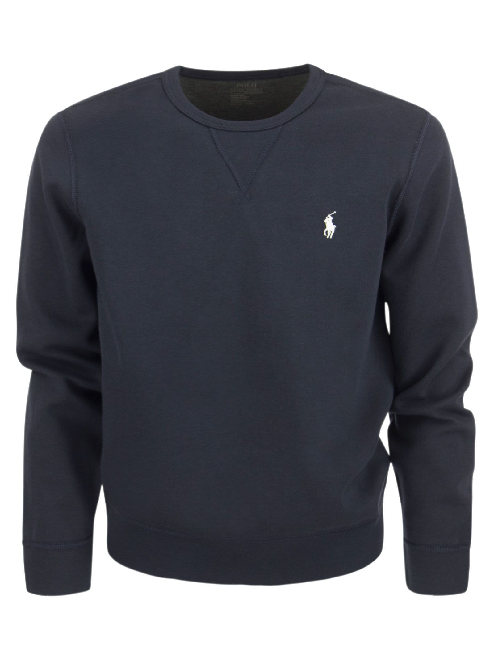 Polo Ralph Lauren Double Knit Crew Neck Sweatshirt In Navy