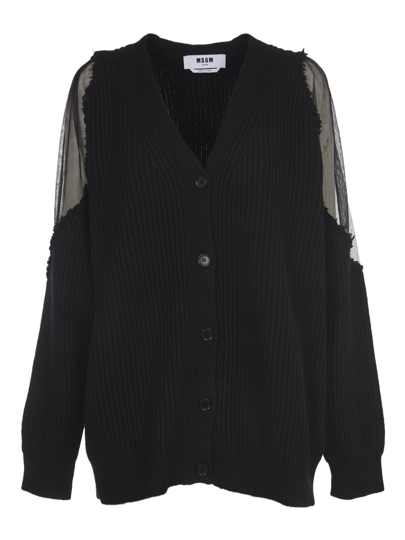 MSGM Black Cardigan With Lace
