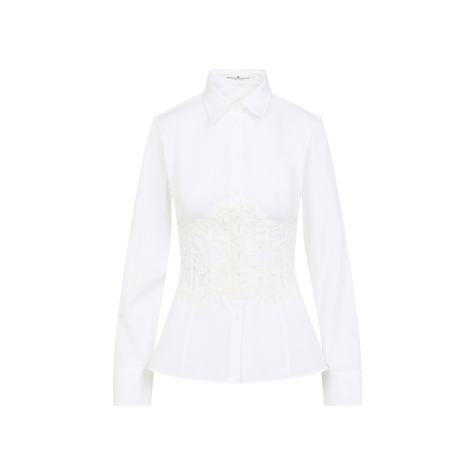 Ermanno Scervino Tailored White Shirt With Lace Overlay In White