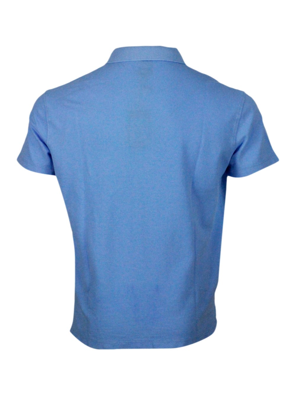 Shop Armani Collezioni 3-button Short-sleeved Pique Cotton Polo Shirt With Logo Embroidered On The Chest In Light Blu