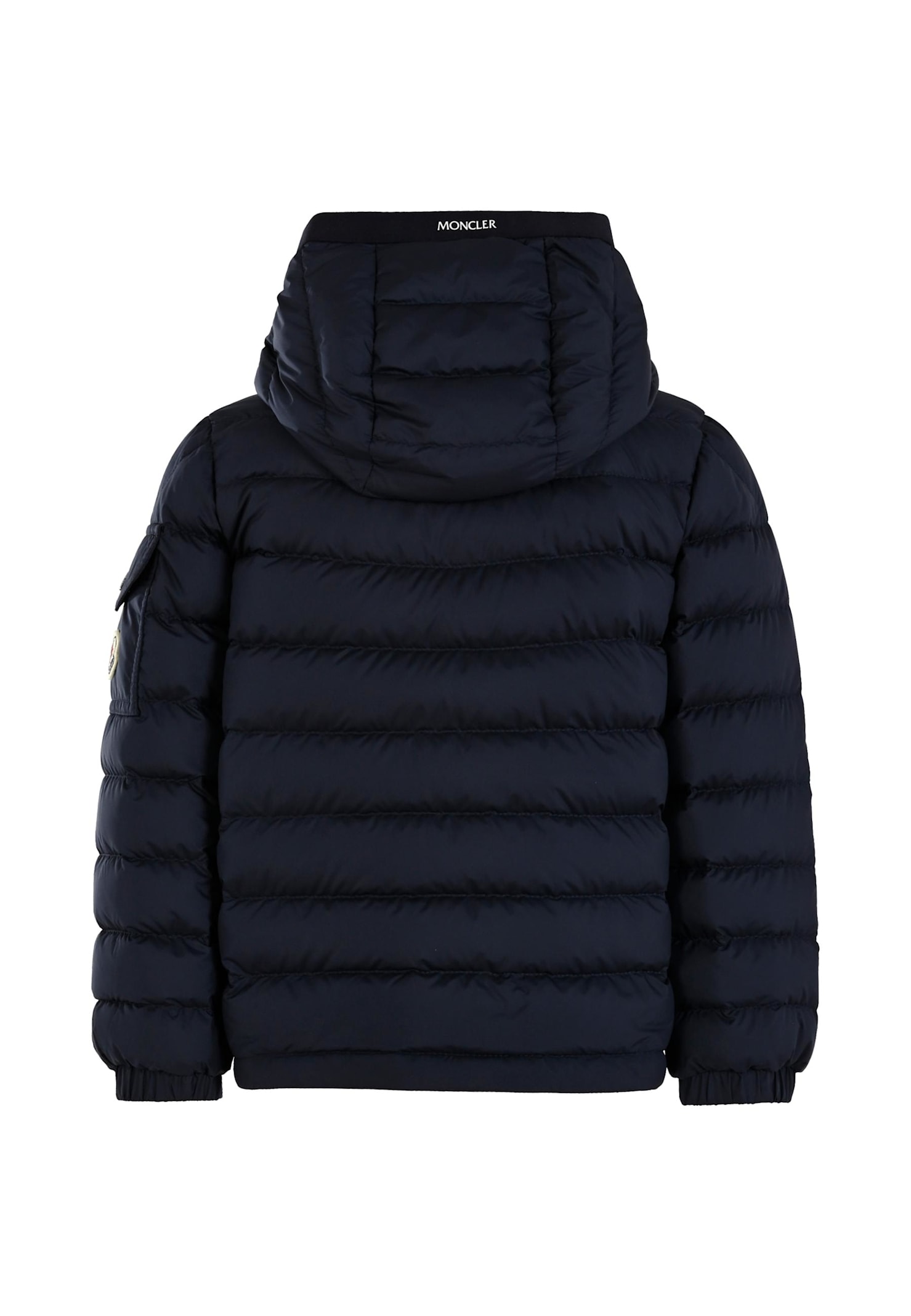 Moncler Blue Galion Down Jacket For Boy With Logo In Blue