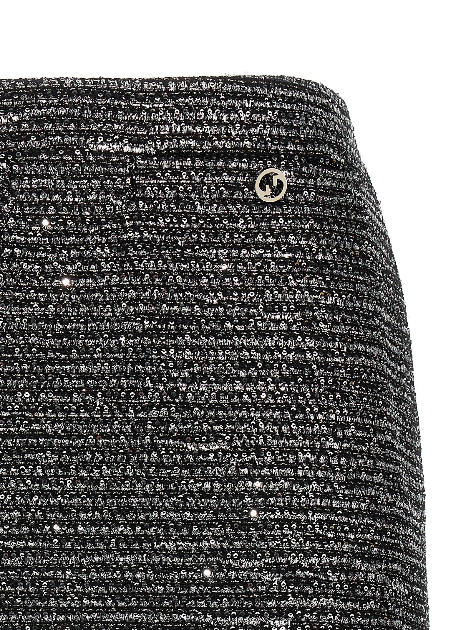 Gucci Shimmering Metallic Tweed Textured Skirt In Black