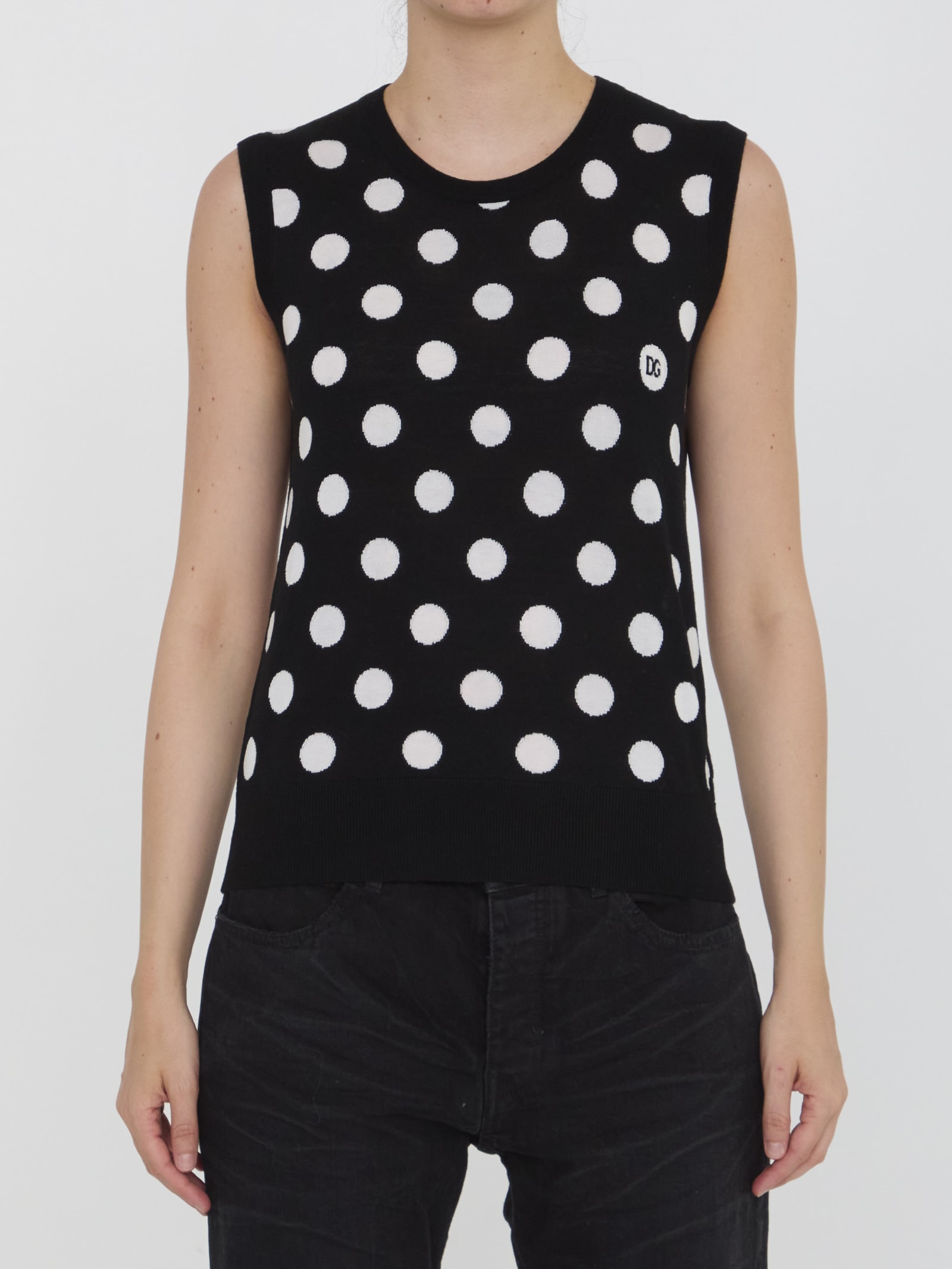 Shop Dolce & Gabbana Top With Polka-dot Motif In Black