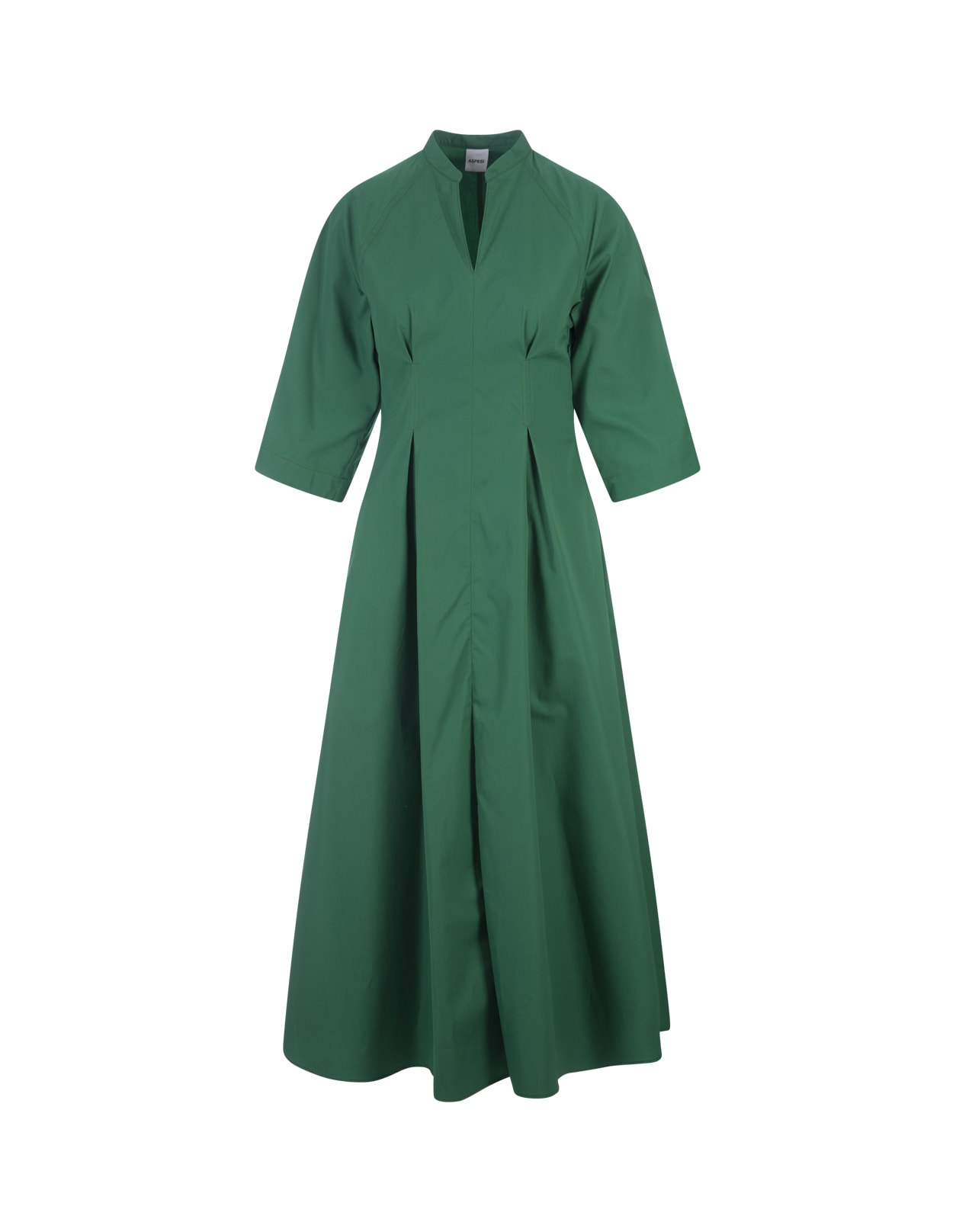Aspesi Green Linen Midi Dress With V-neckline
