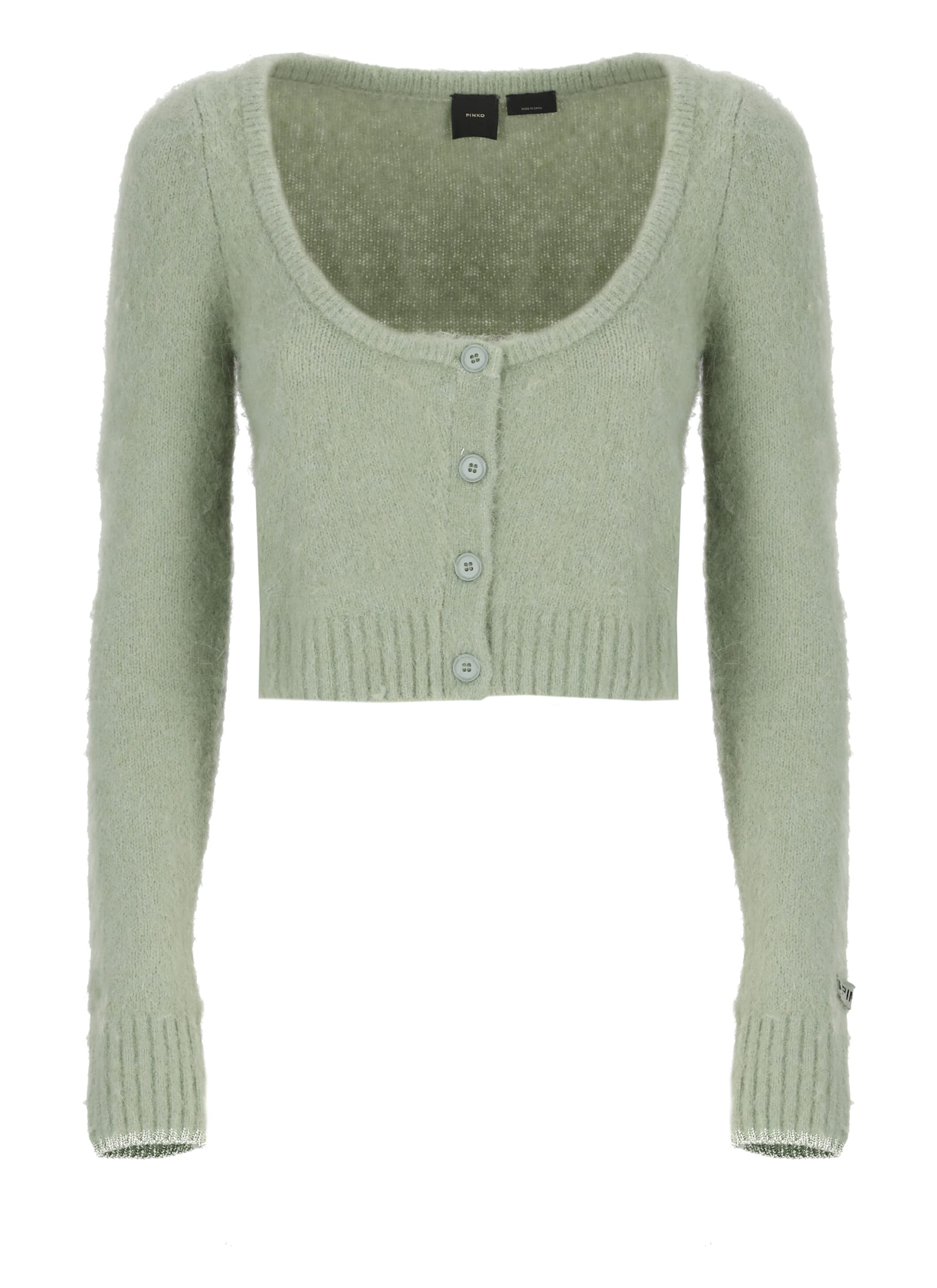 Shop Pinko Short Cardigan Sweater In Green