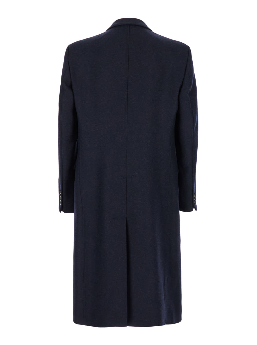 Shop Emporio Armani Blue Double-breasted Long Coat With Peak Revers In Wool Man