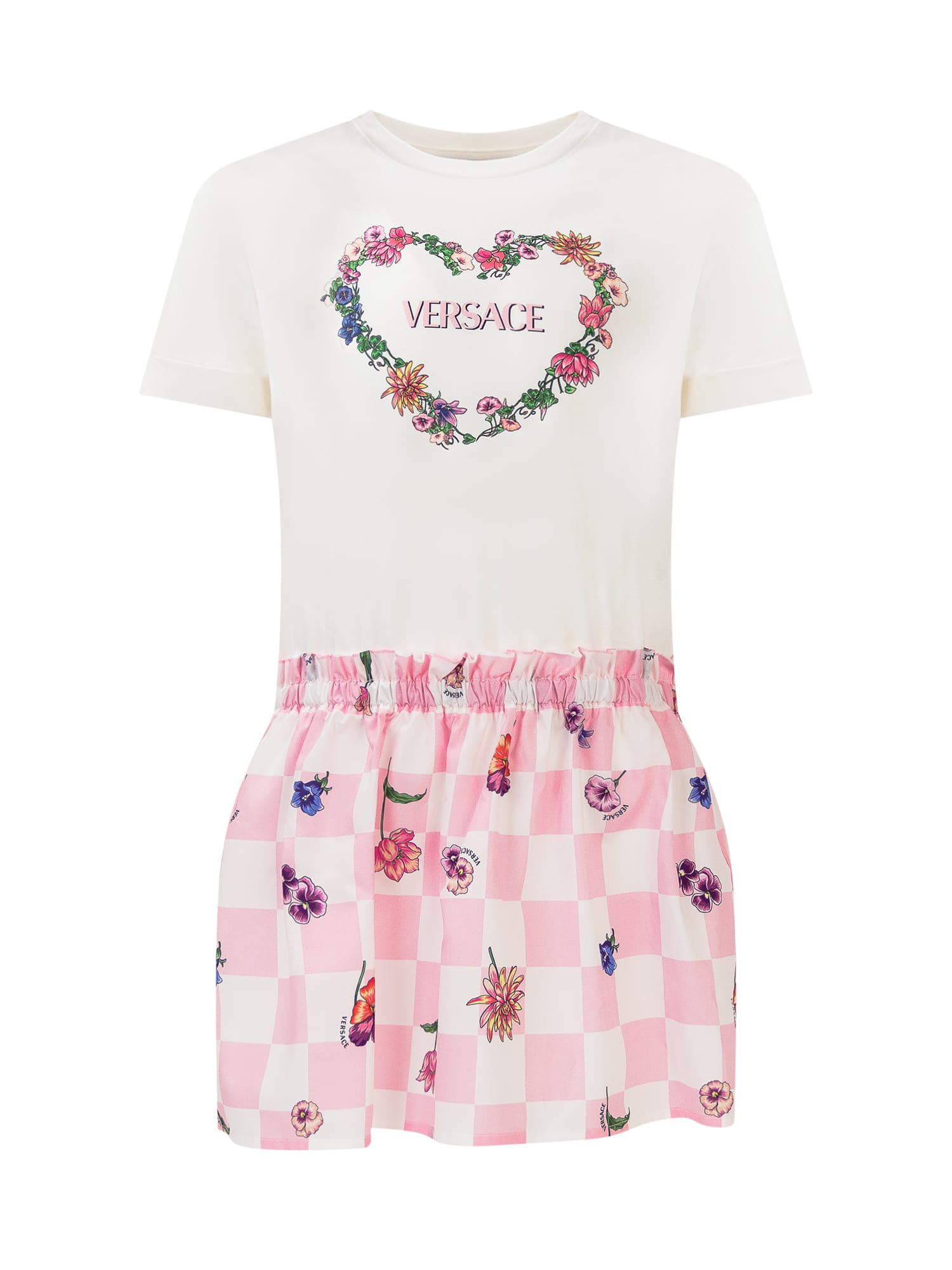 Shop Young Versace Blossom Dress In Bianco-rosa-rosa Baby