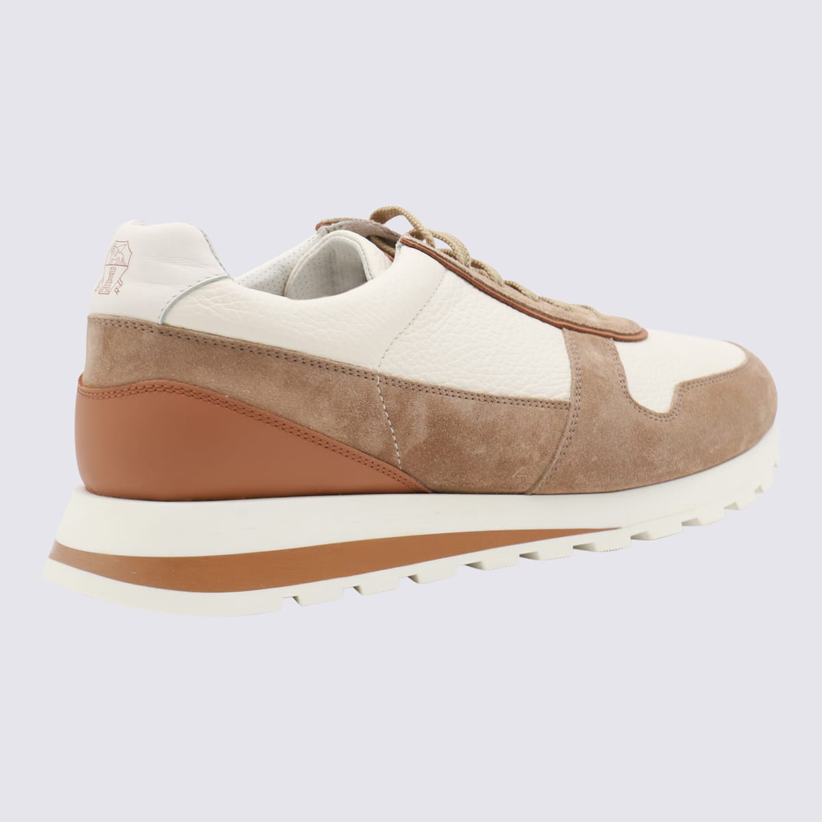 BRUNELLO CUCINELLI BEIGE AND BROWN LEATHER SNEAKERS 