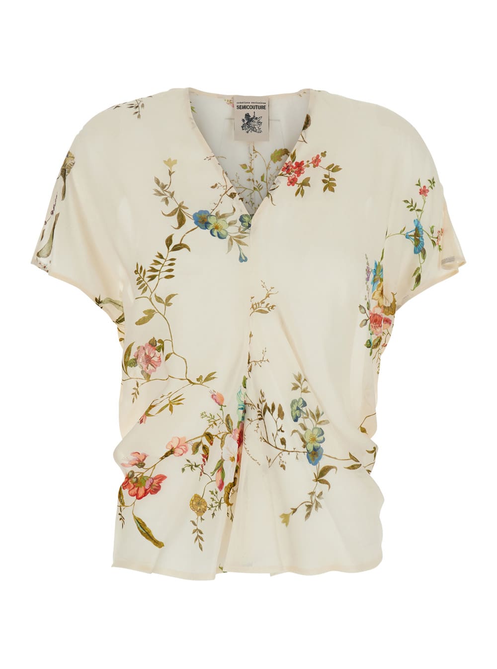 Printed Crepe De Chine Short Sleeves Top