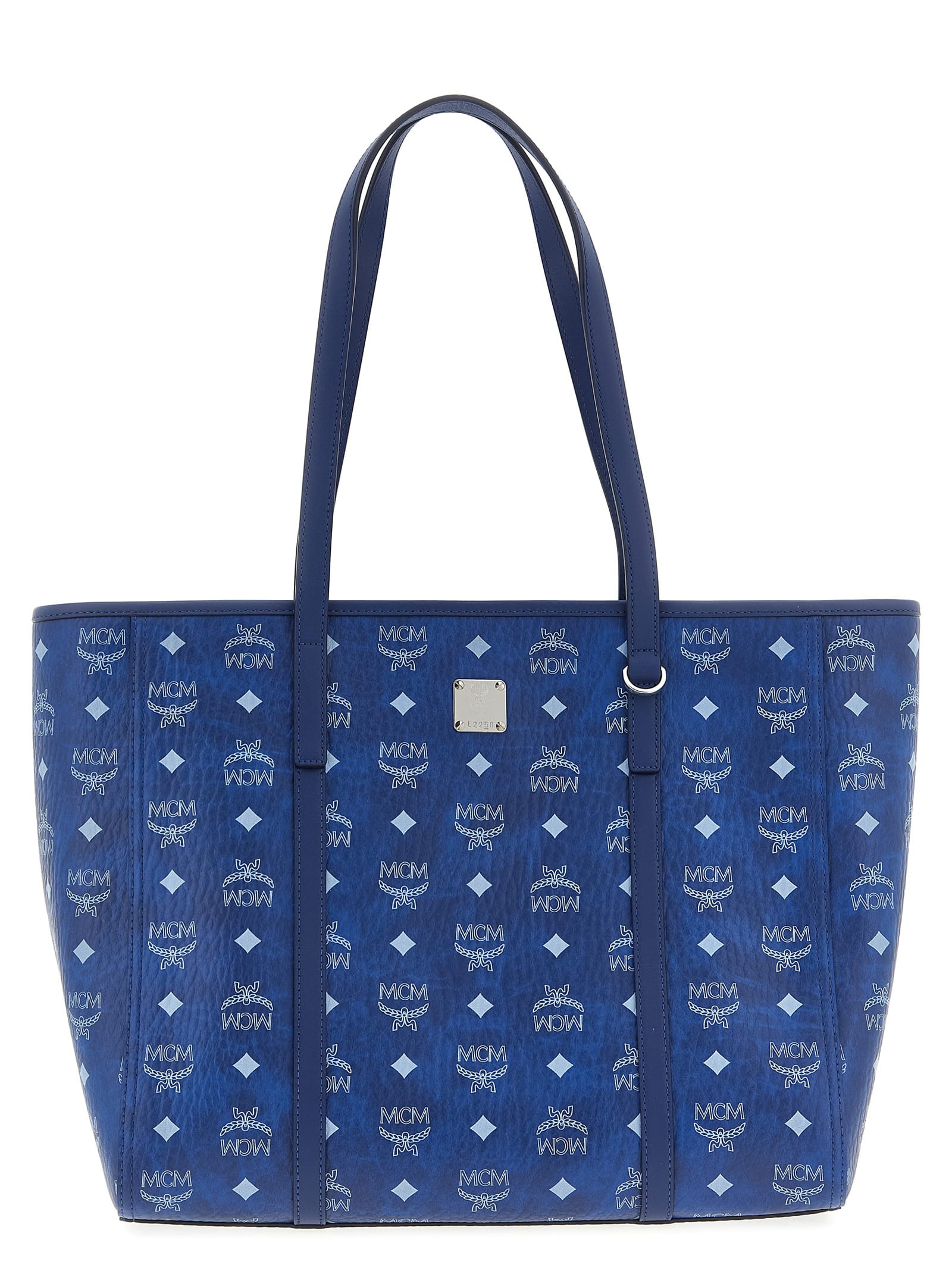 Mcm Toni Visetos Monogram Canvas Top-zip Tote Bag In Blue