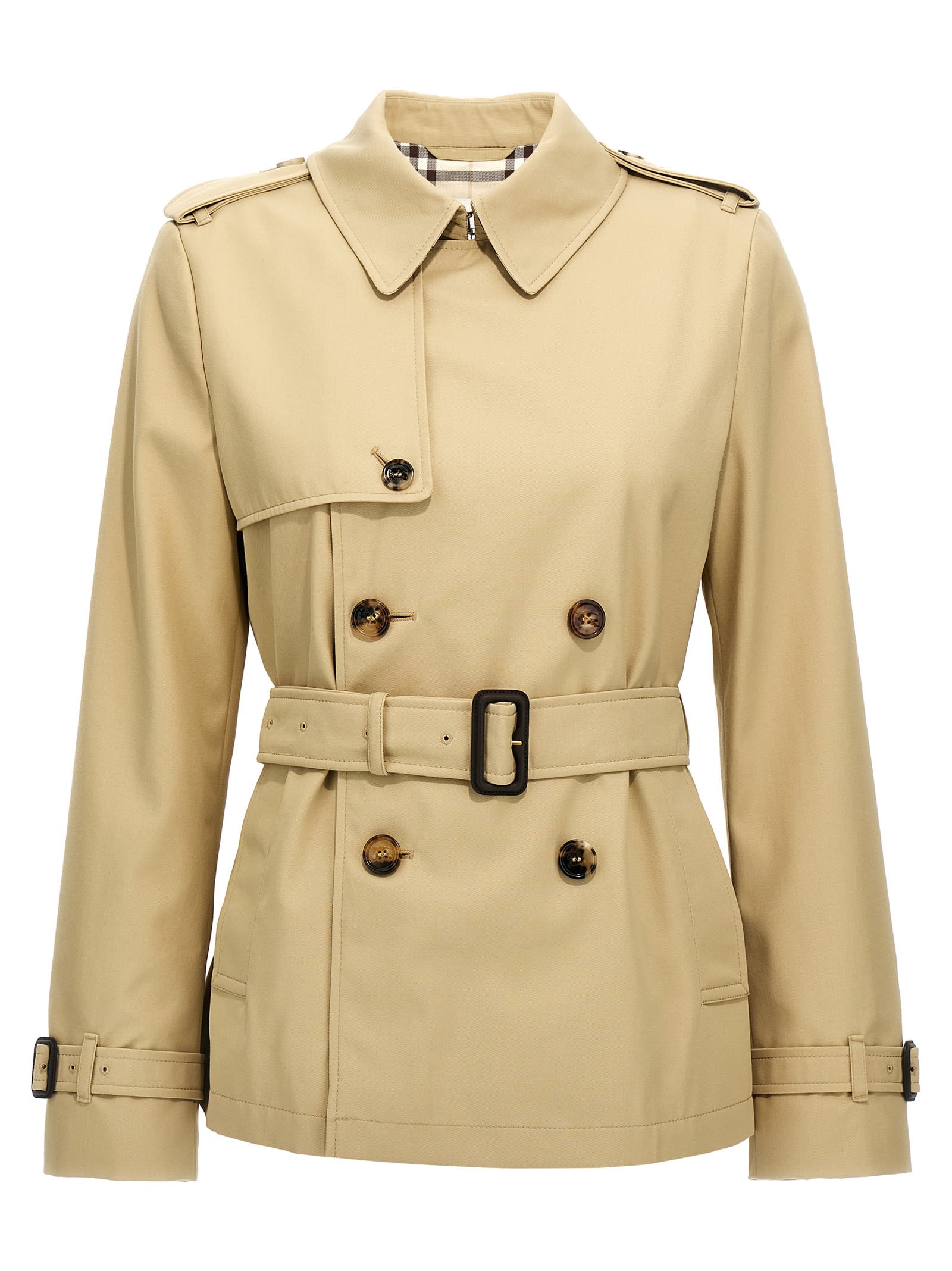 Shop Burberry Sp25 Short Trench Coat In Beige
