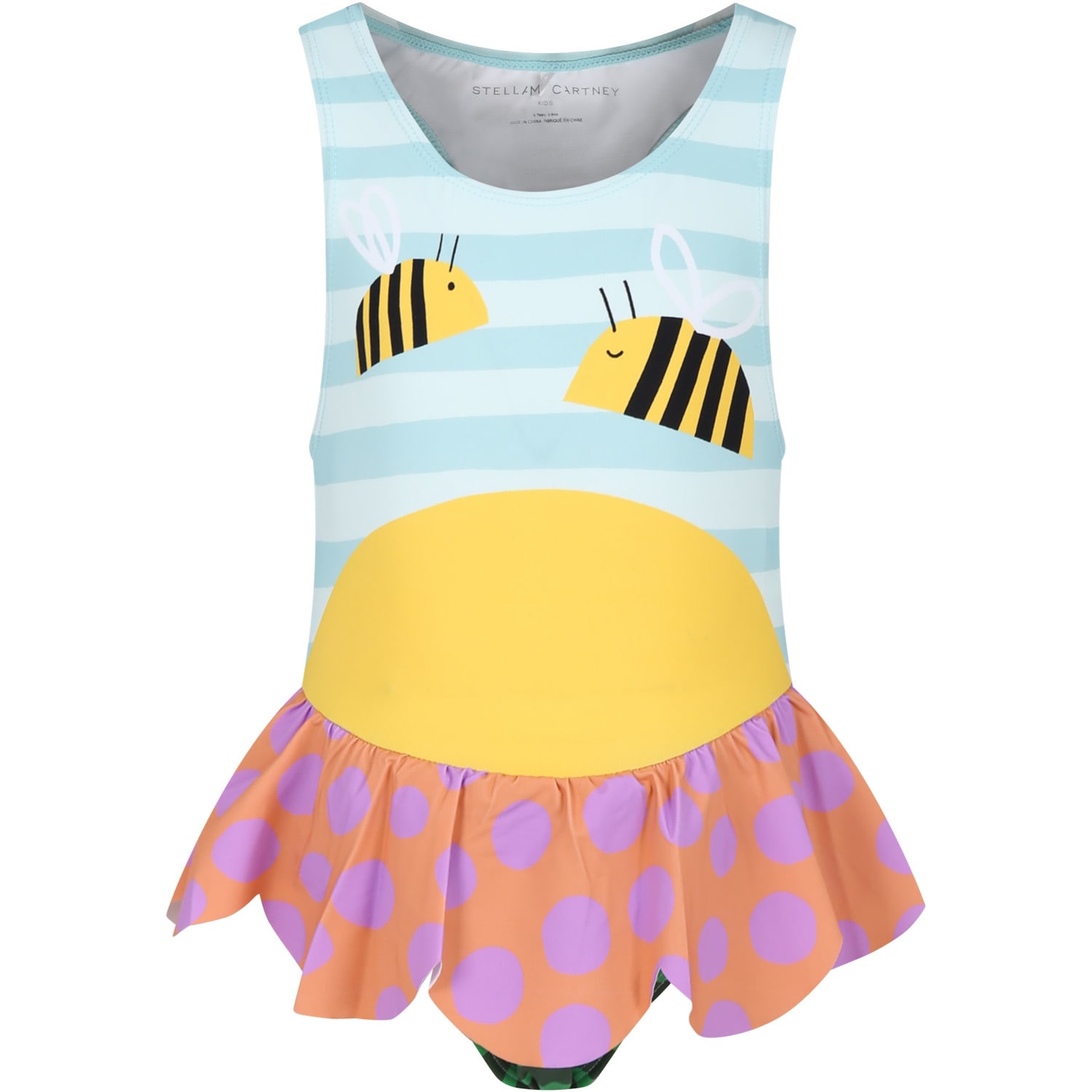 Shop Stella Mccartney Light Blue Swimsuit For Girl With Bees In Multicolor