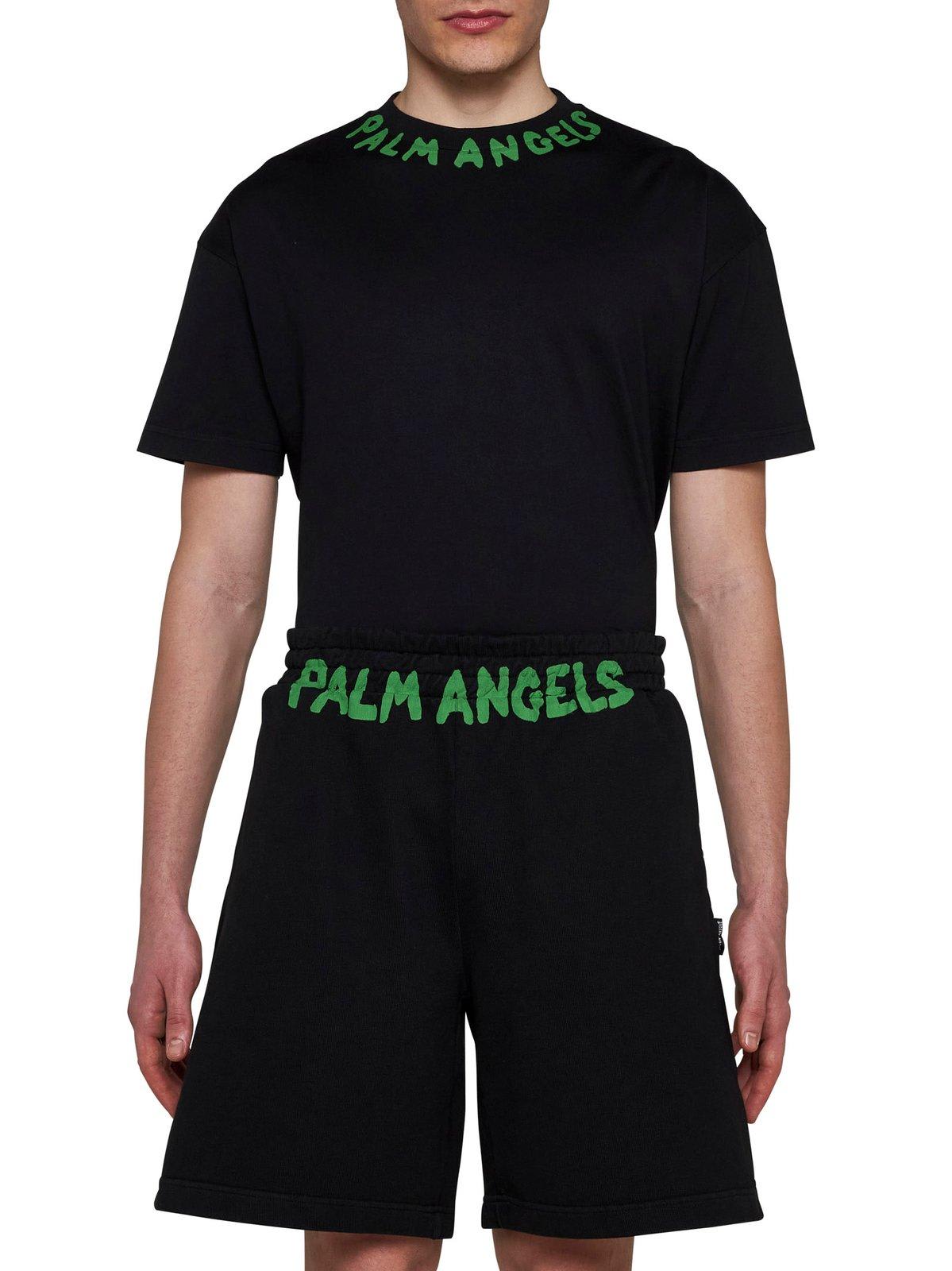 Shop Palm Angels Logo-printed Elasticated Waist Track Shorts In Nero/verde