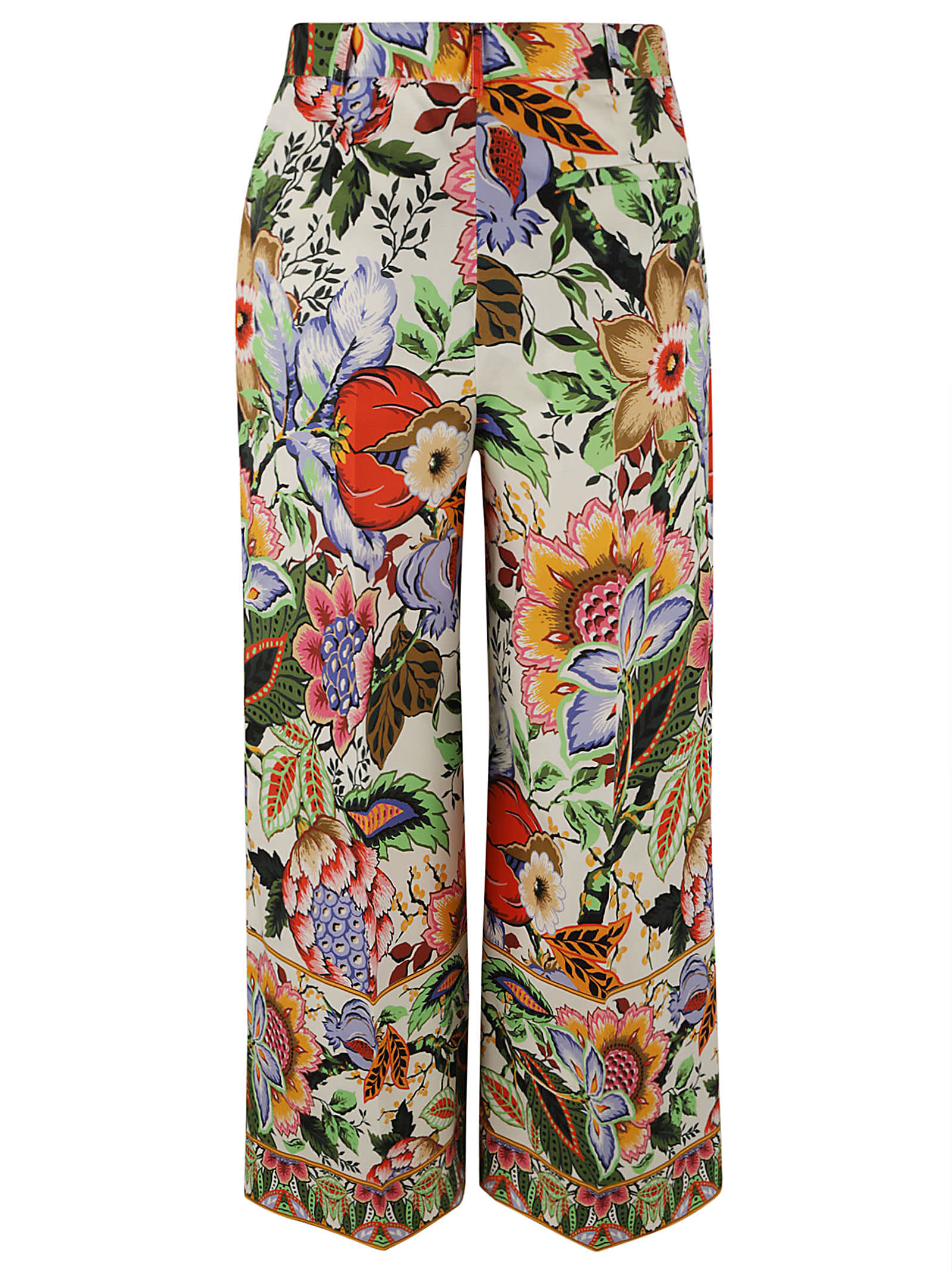 Shop Etro Floral Print Wide Leg Trousers In White