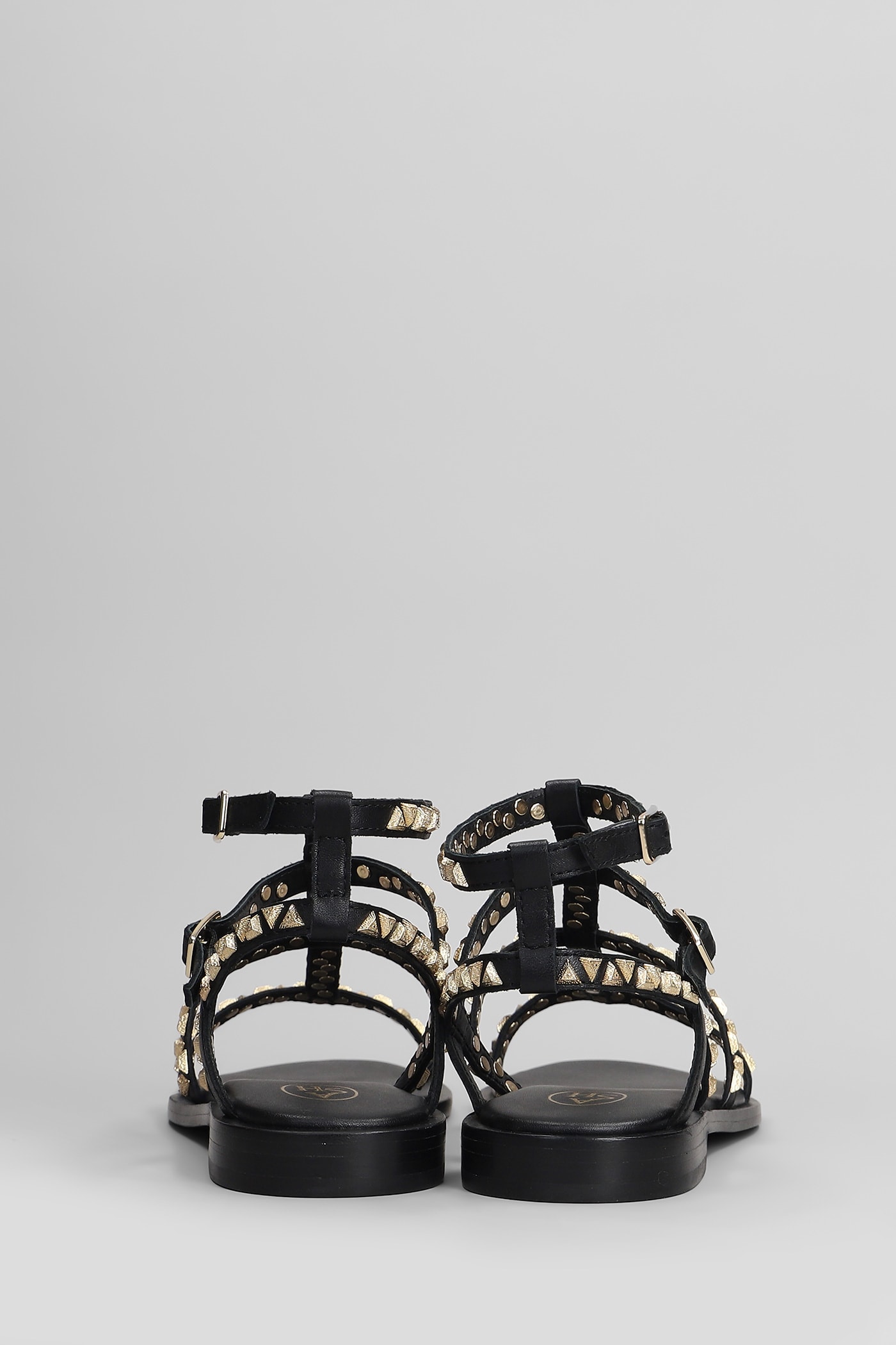 Ash Ankle Strap Leather Flat Sandals With Studs