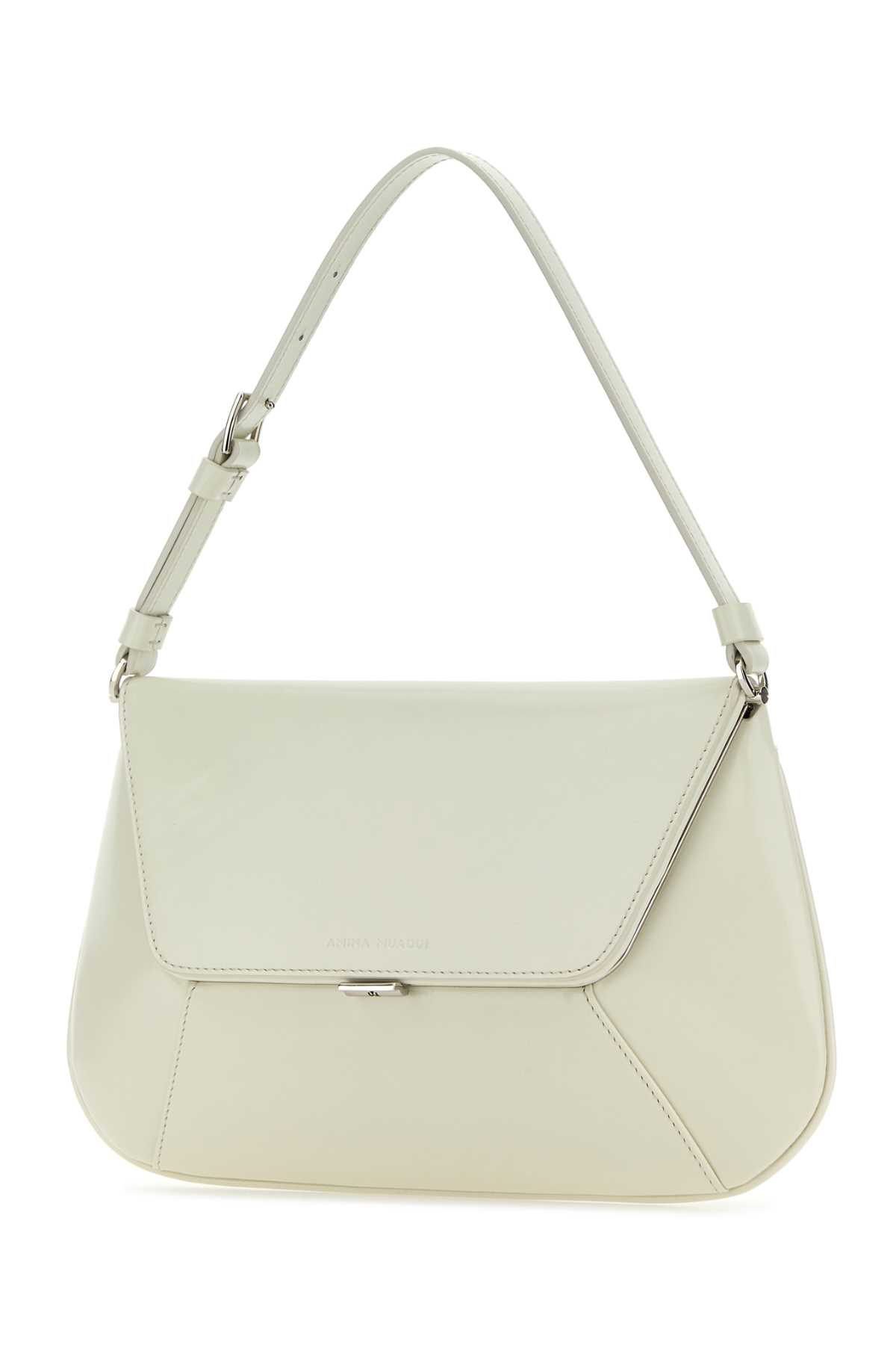 Shop Amina Muaddi Ivory Leather Ami Shoulder Bag In Almsil