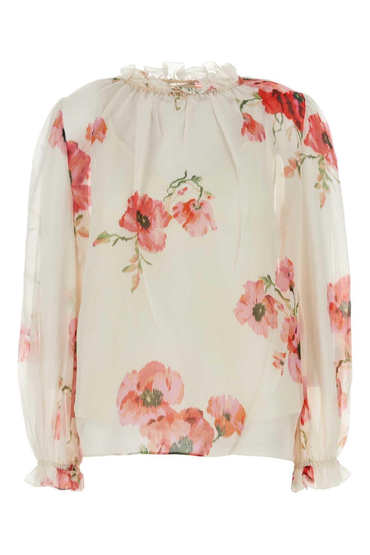 Shop Zimmermann Printed Cotton Blend Lightburst Billow Blouse In Creamredfloral