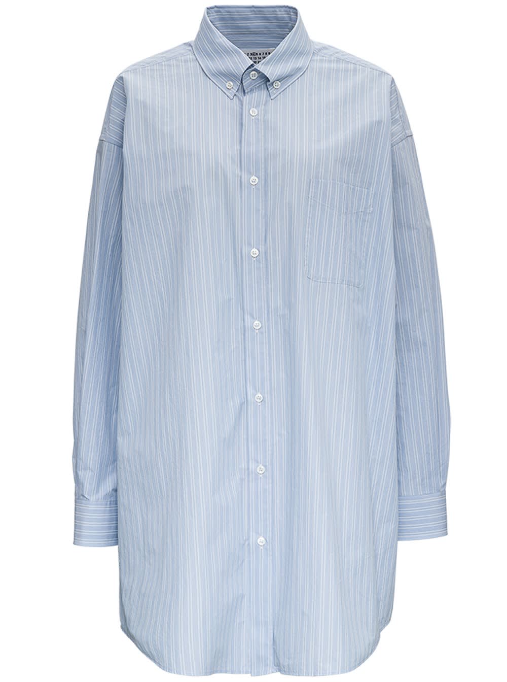 Maison Margiela Striped Shirt In Light Blue Jersey
