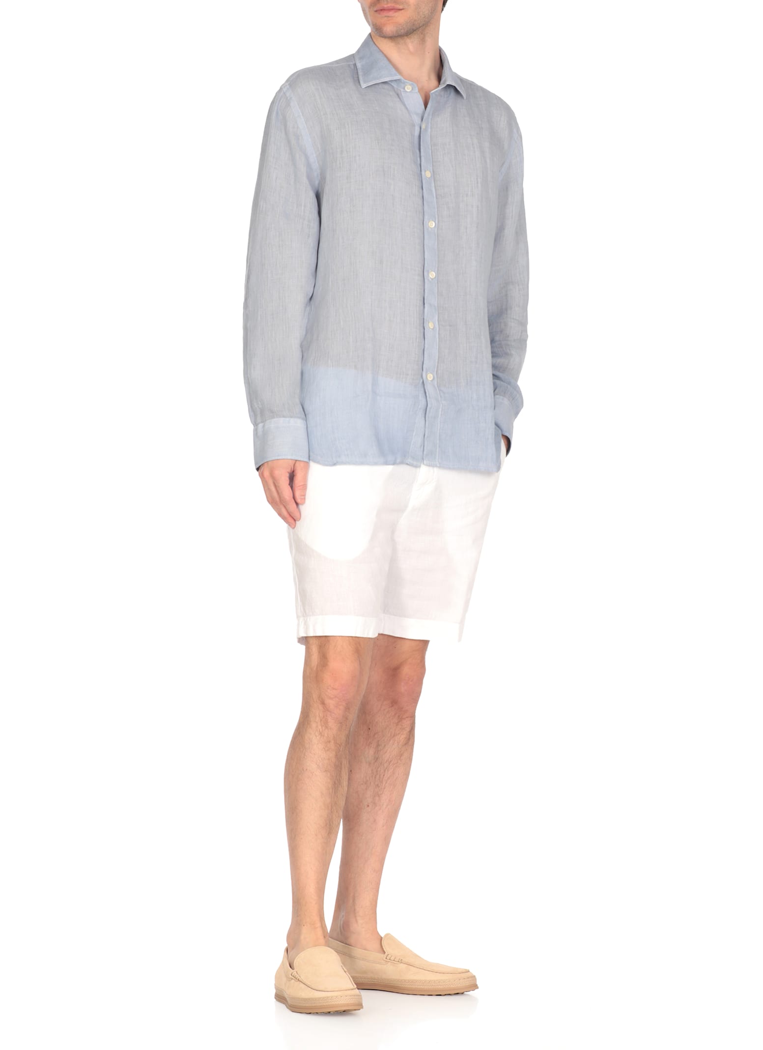 120% Lino Shorts In Beige Linen In White