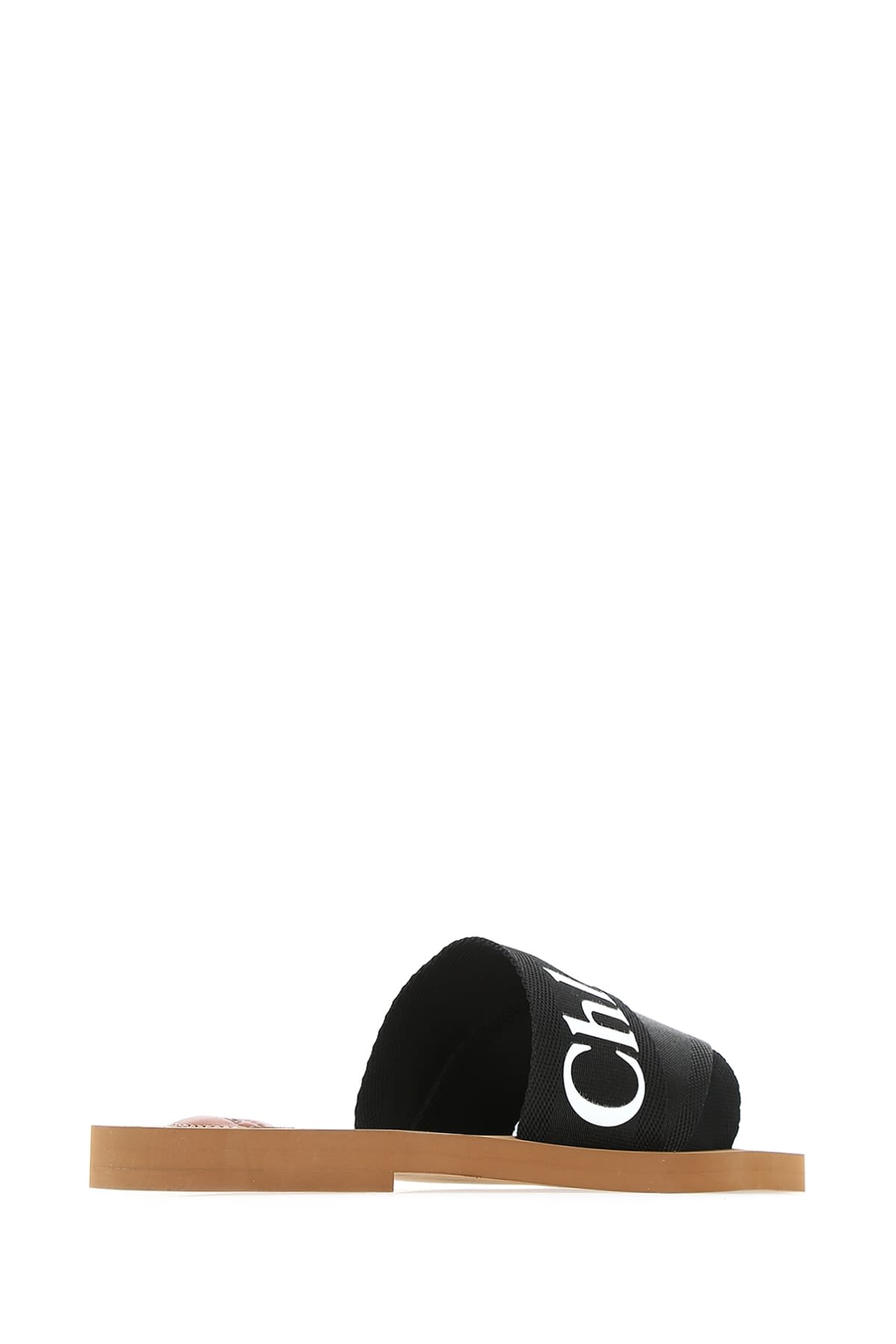 Chloé Woody Black Sabot With Contrasting Logo In Canvas In Black