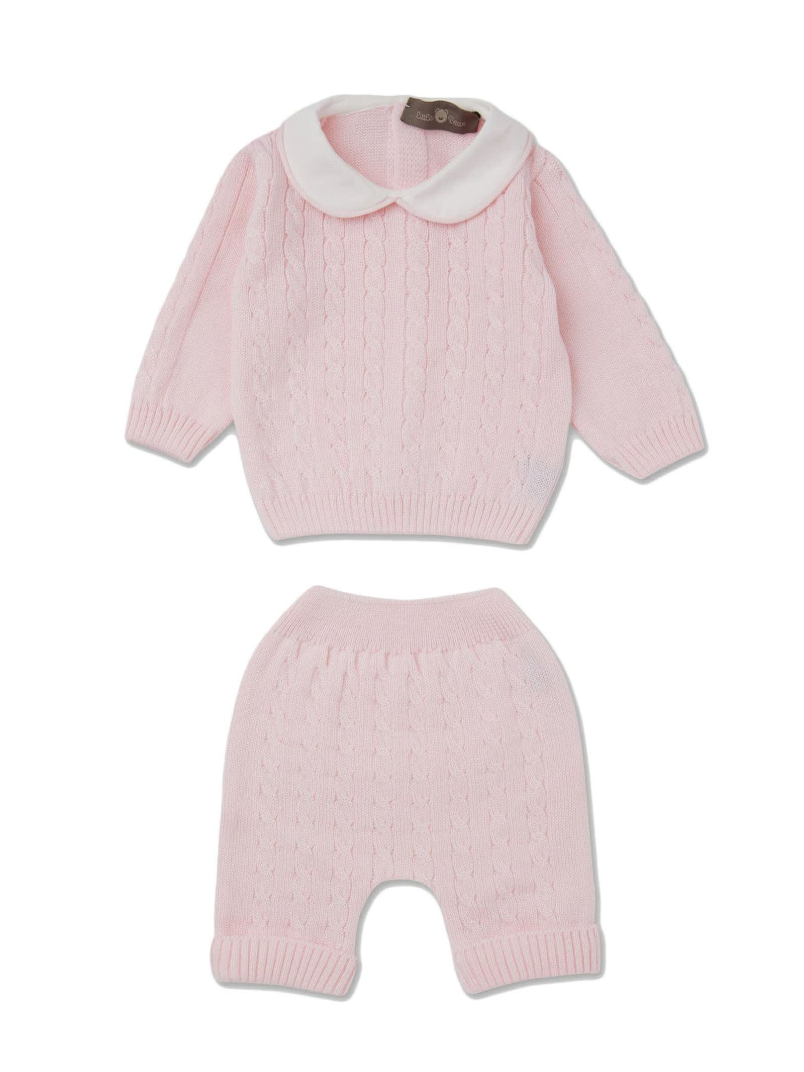 Little Bear Pink Wool Baby Suit In Cipria