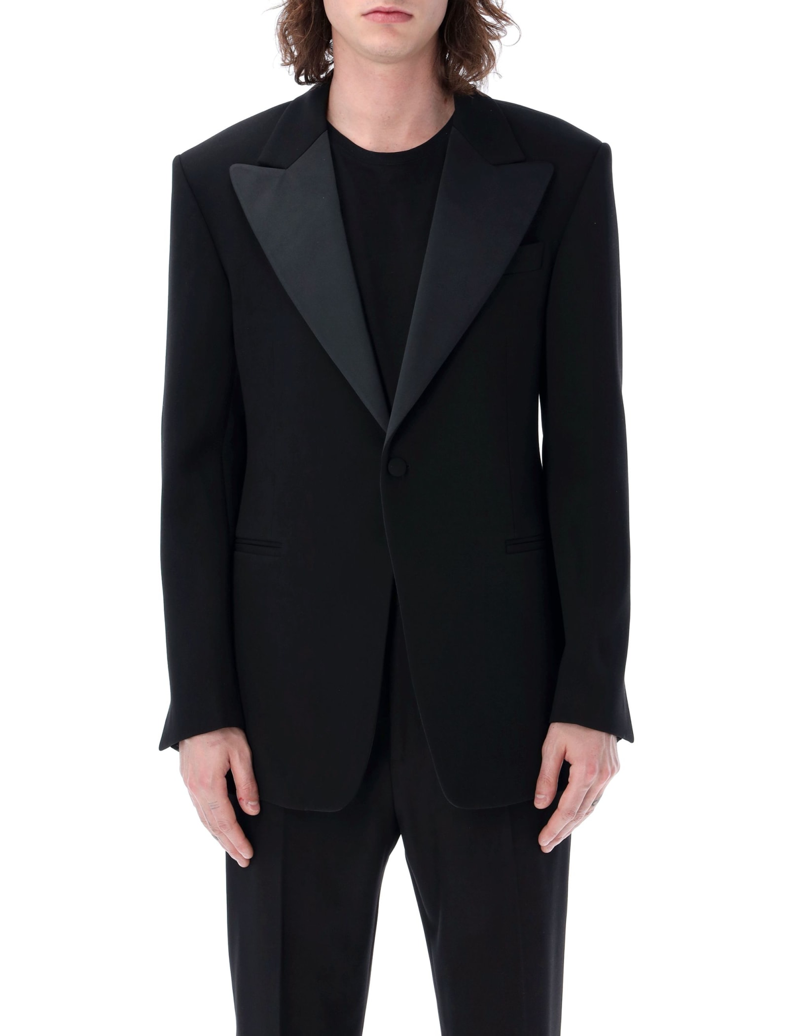 Shop Ferragamo Single Breasted Tuxedo Blazer In Black