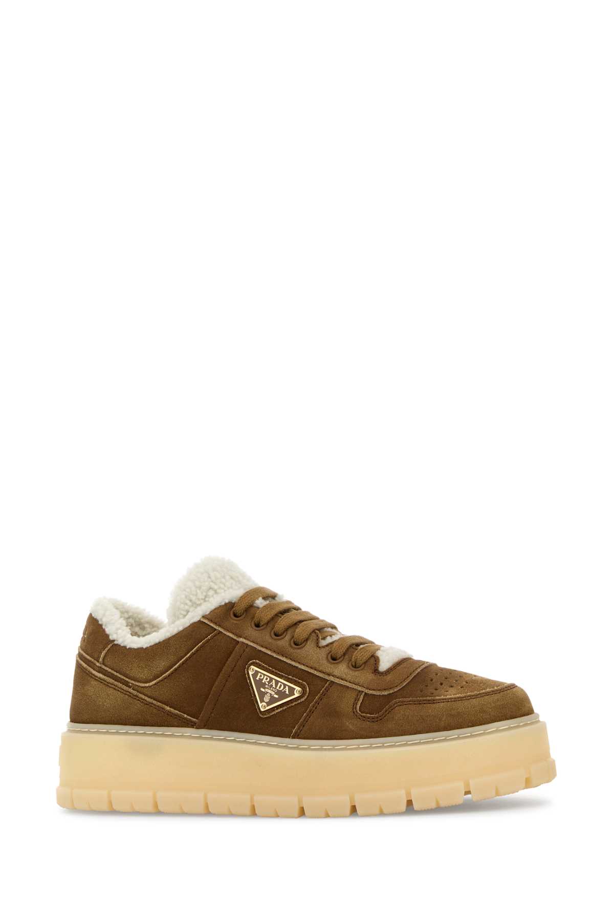 Shop Prada Biscuit Suede Sneakers In Cannella