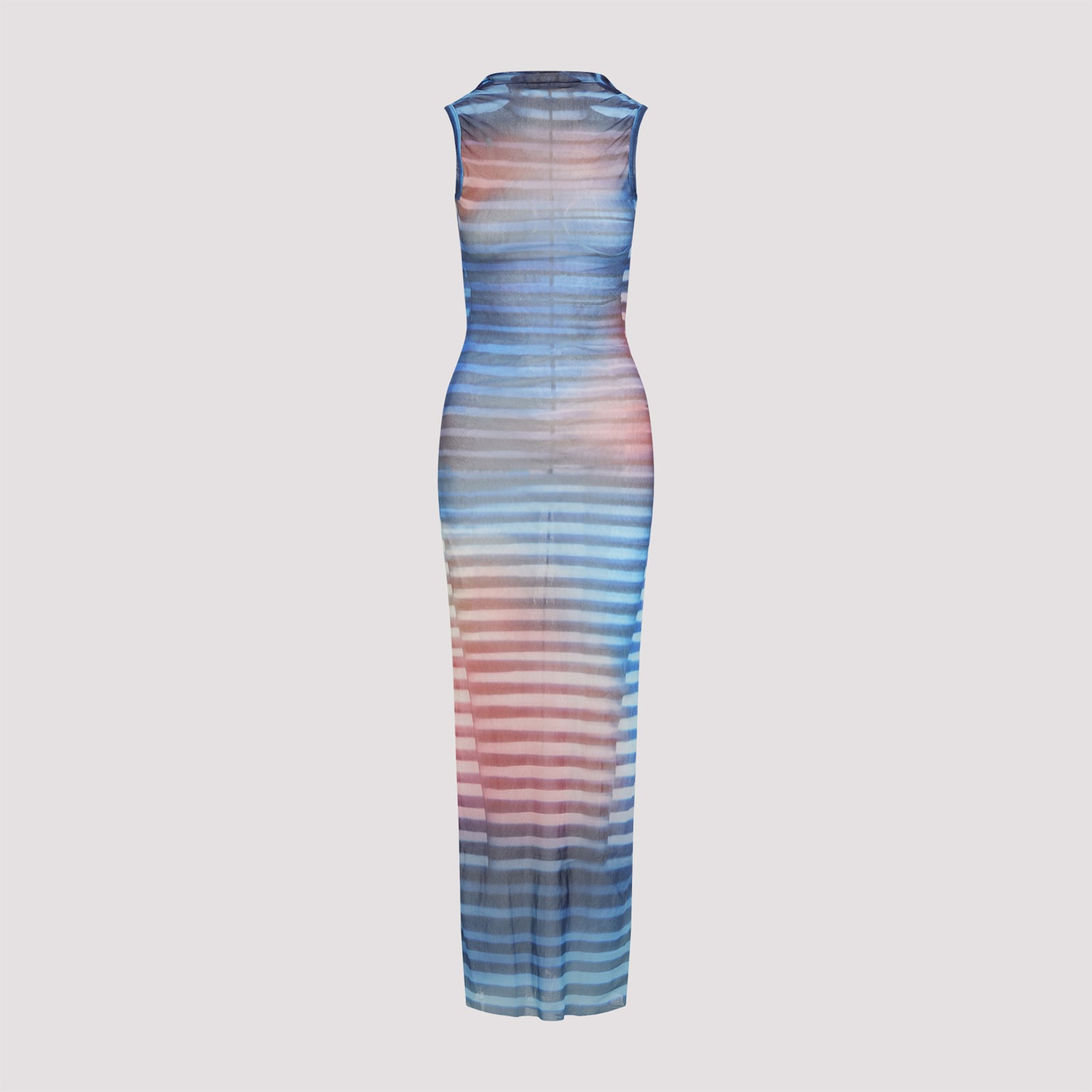 Jean Paul Gaultier Light Blue Mesh Printed Air Long Dress In Blue