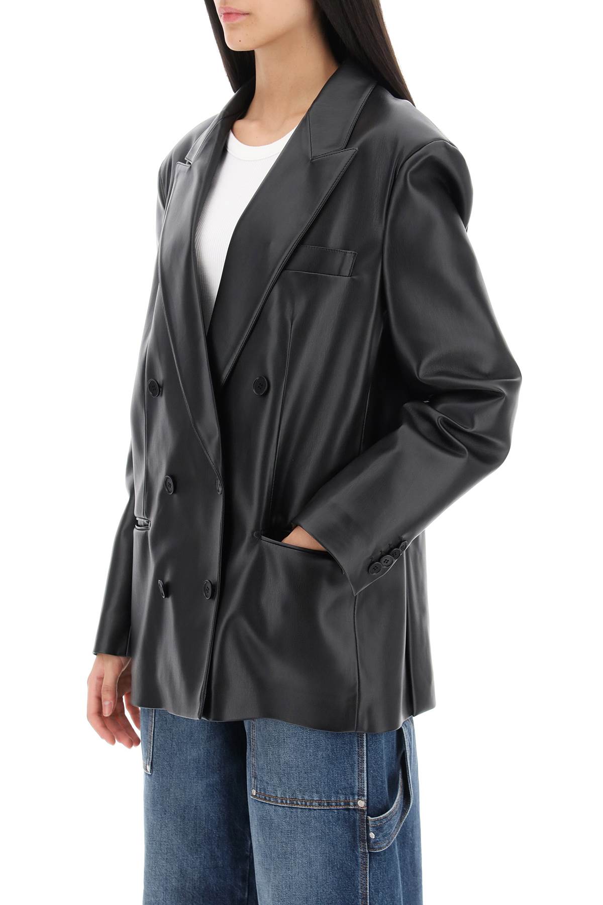 Stella Mccartney Stella Mc Cartney Oversized Double Breasted Jacket In Vegan Leather In Black (black)