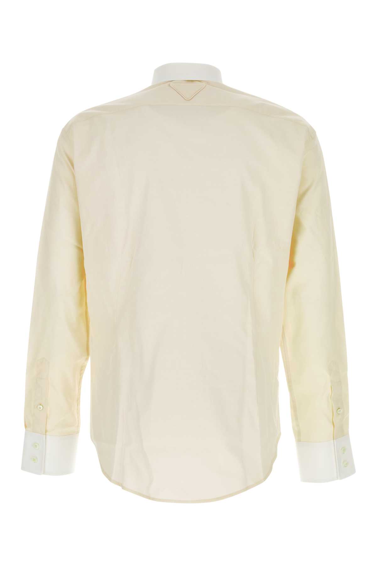 Shop Prada Pastel Yellow Poplin Shirt In Cremabianco