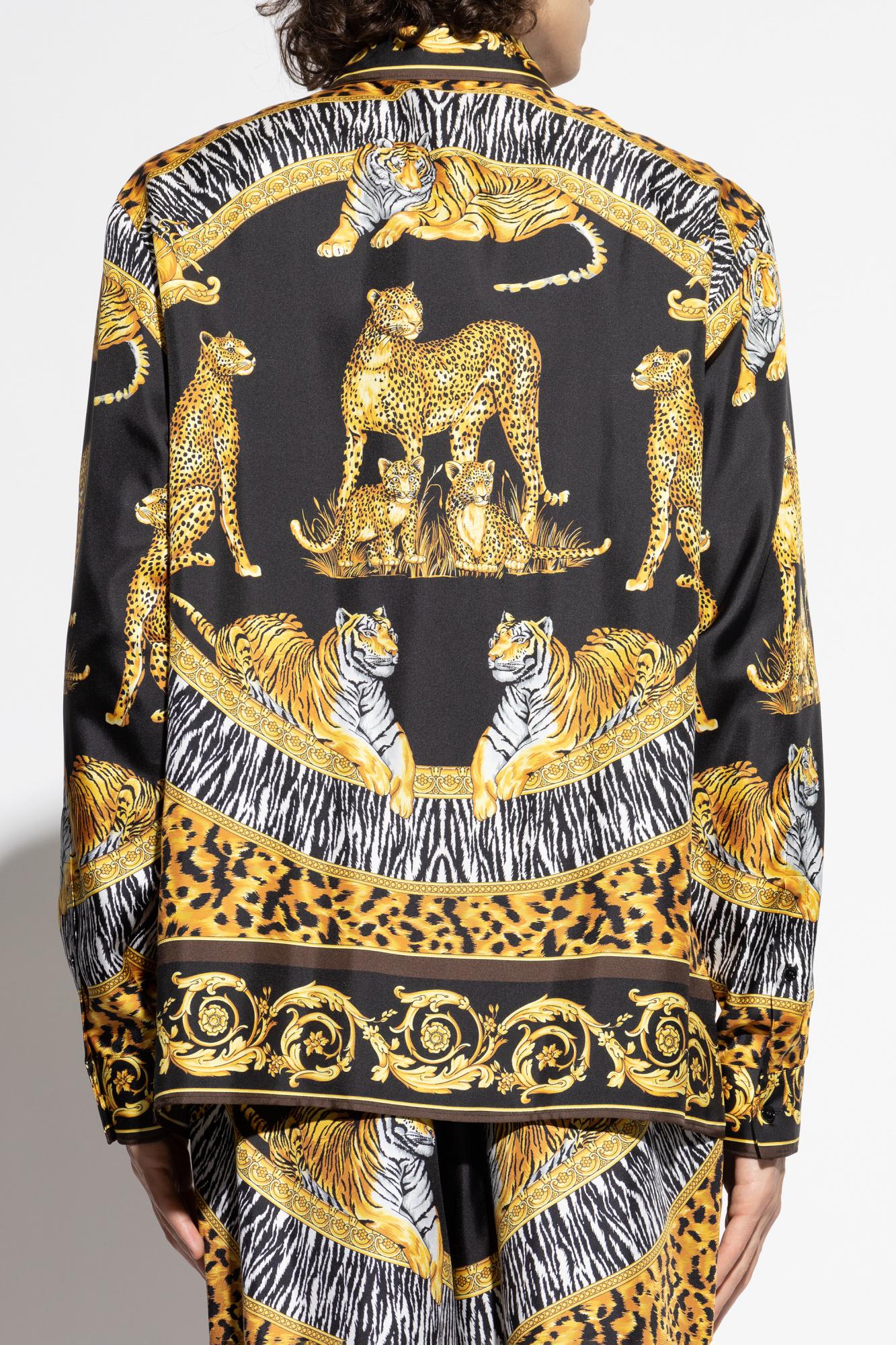 Versace Animal Print Shirt With Gold Accents In Yellow